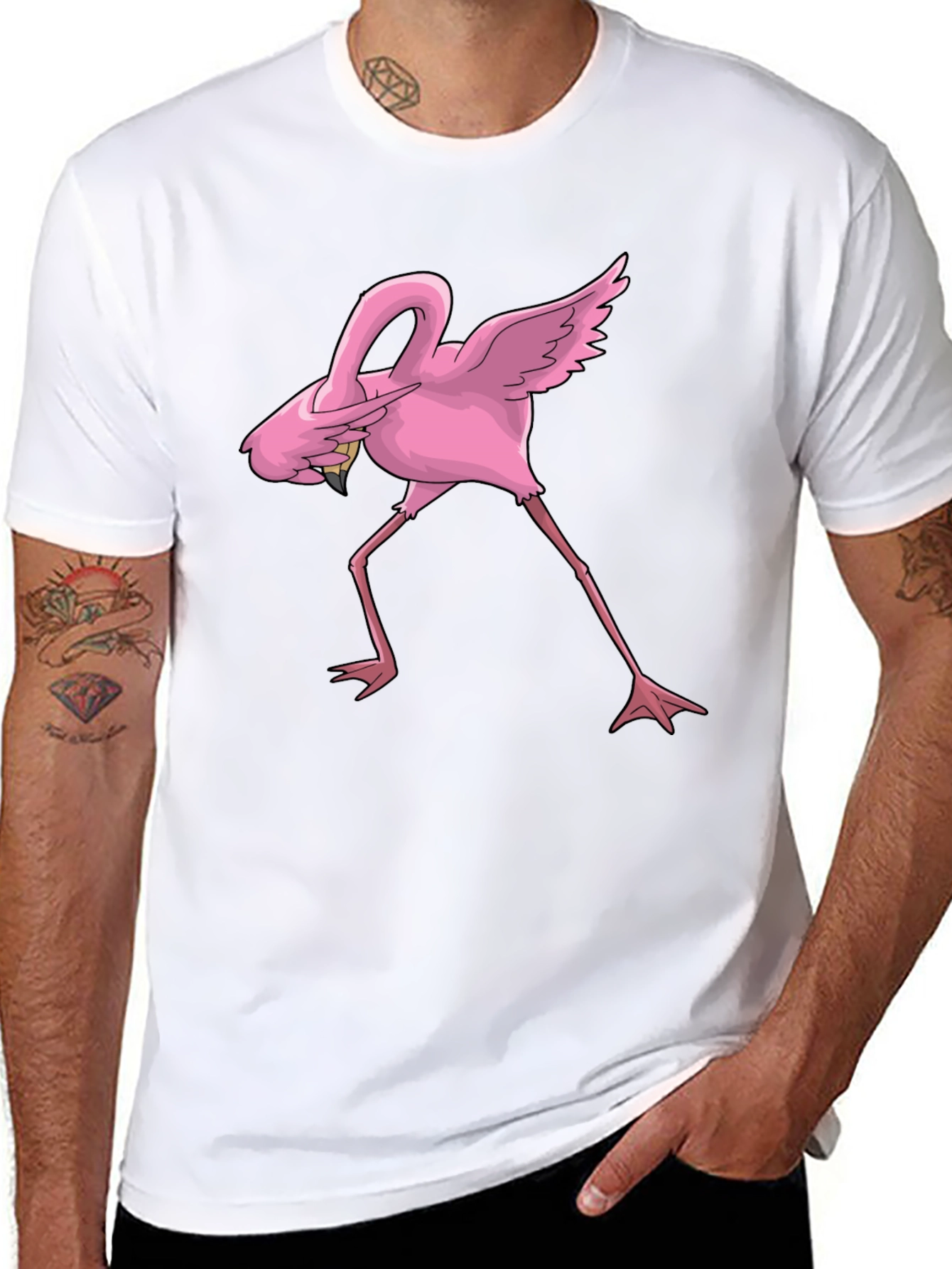 Dabbing Flamingo Graphic Tee - Cool Black T-Shirt