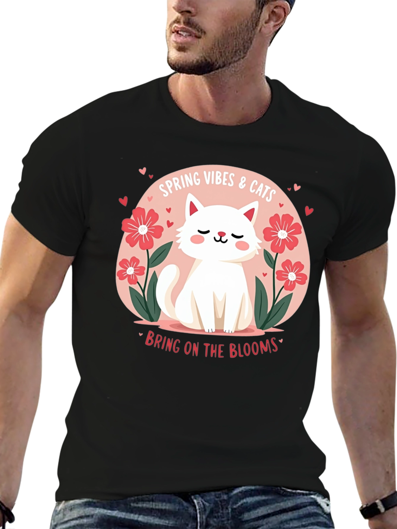 Spring Vibes & Cats Graphic T-Shirt