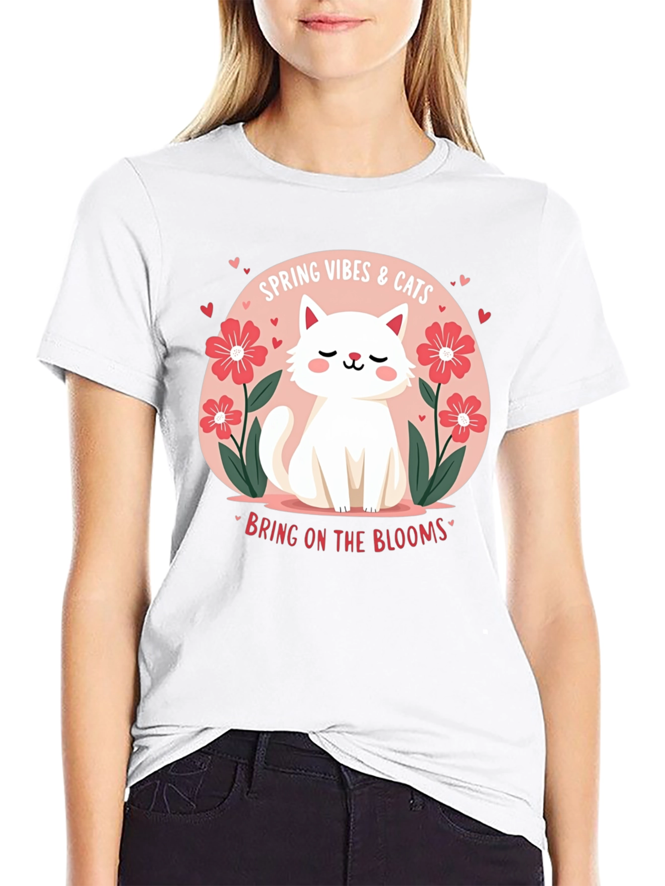 Spring Vibes & Cats Graphic T-Shirt
