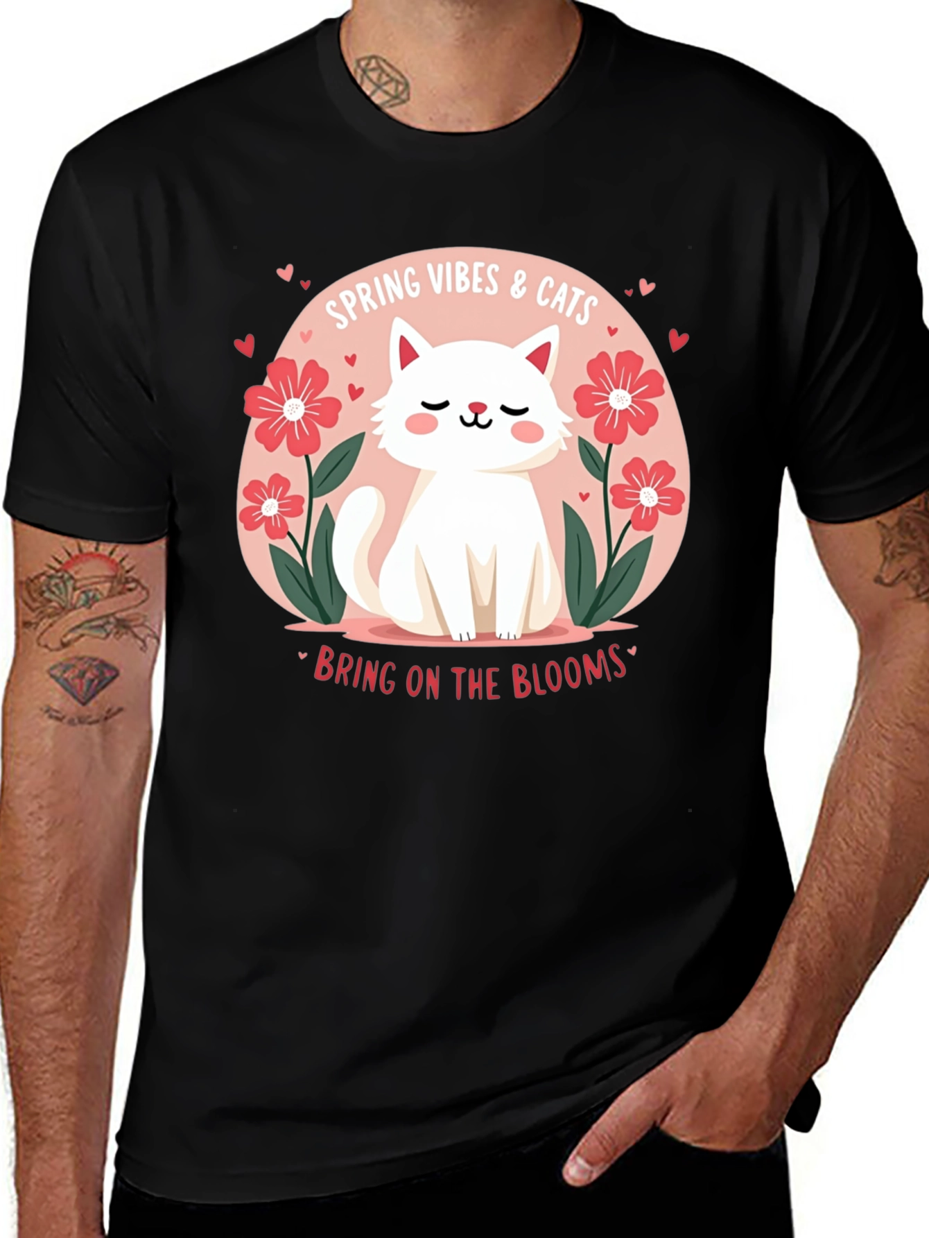 Spring Vibes & Cats Graphic T-Shirt