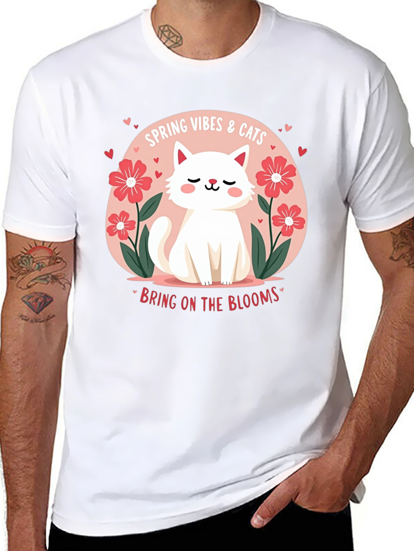 Spring Vibes & Cats Graphic T-Shirt