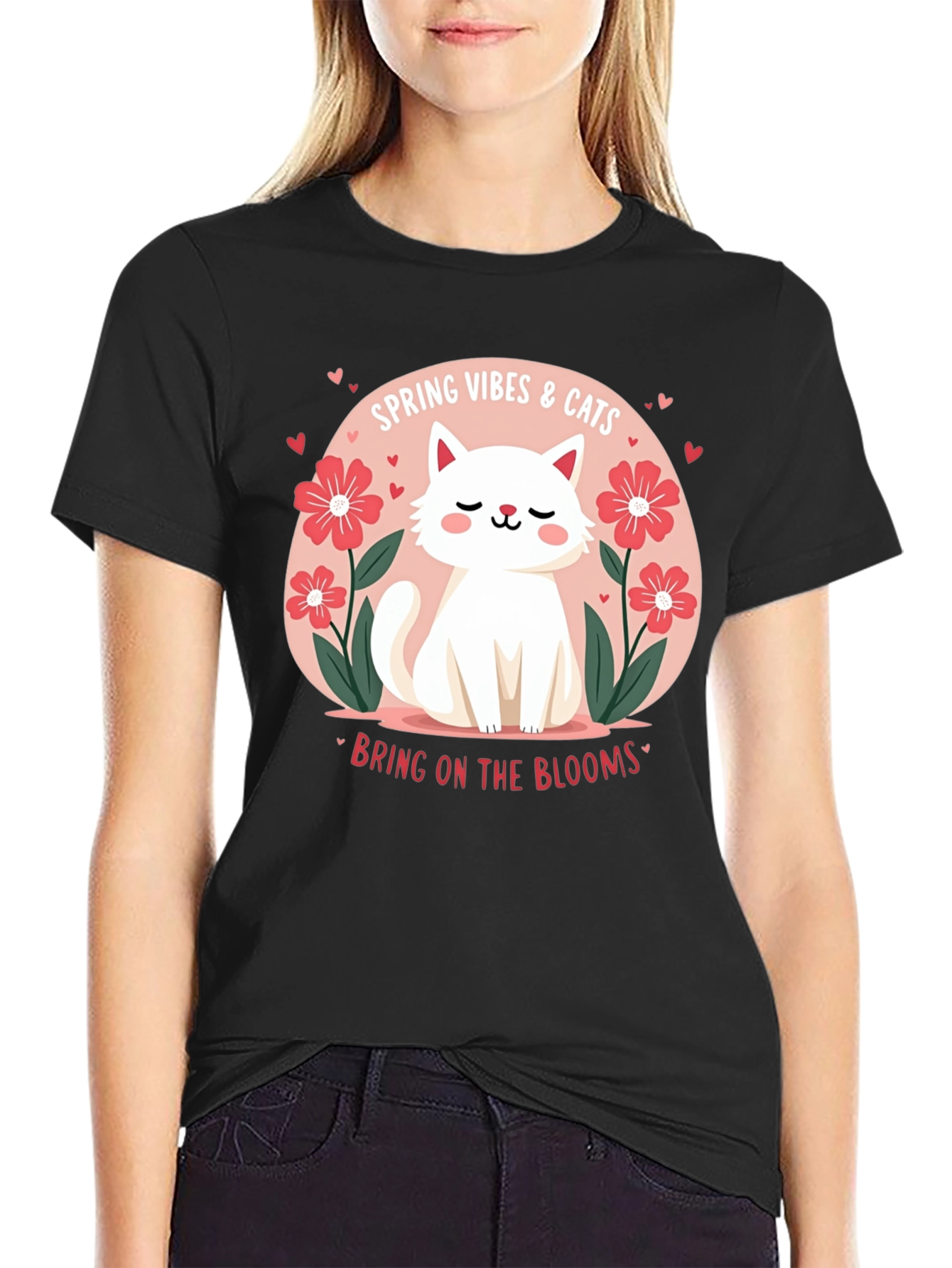 Spring Vibes & Cats Graphic T-Shirt