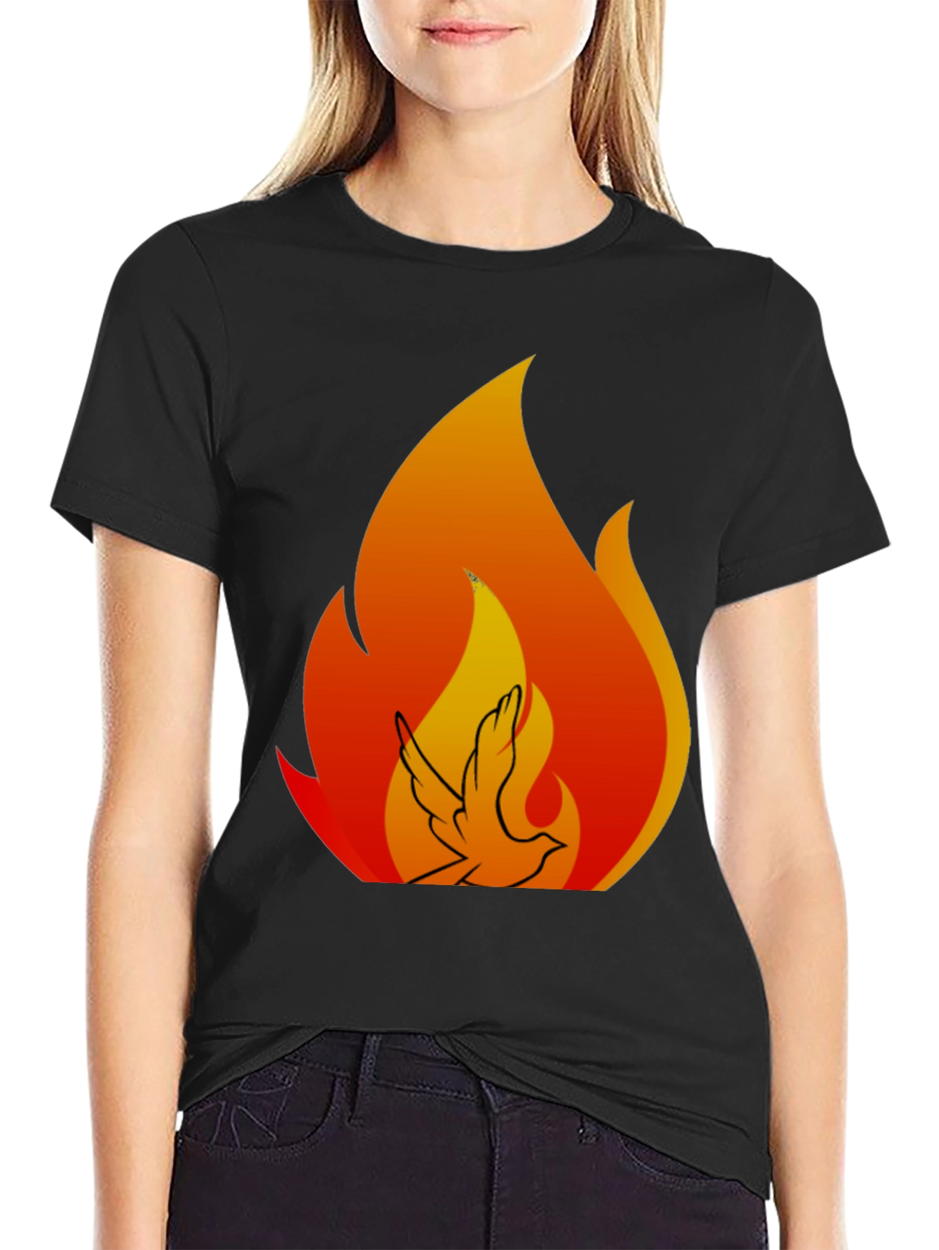 Dove Flame Graphic Tee - Black Cotton Blend