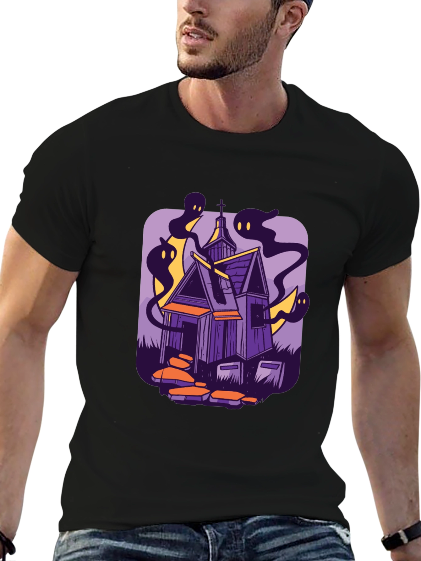 Haunted House Graphic Tee - Spooky Season Style