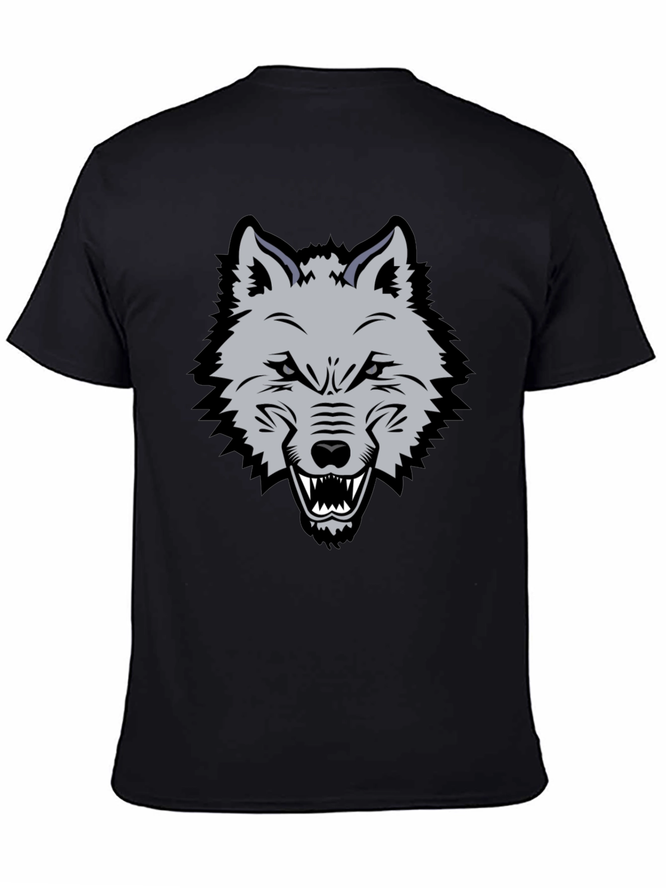 Mens Black T-Shirt with Wolf Graphic