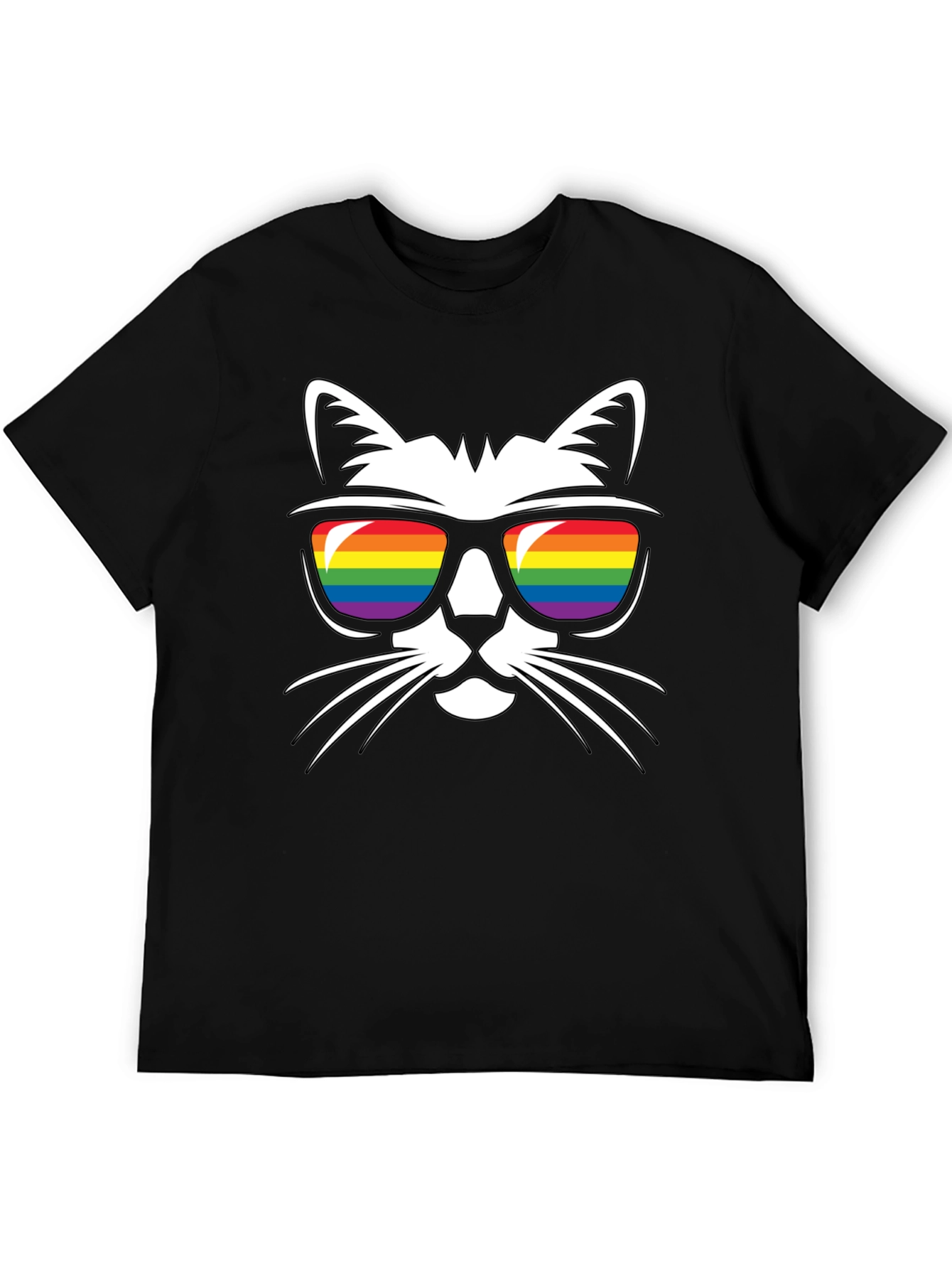 Cool Cat Rainbow Sunglasses Black T-Shirt