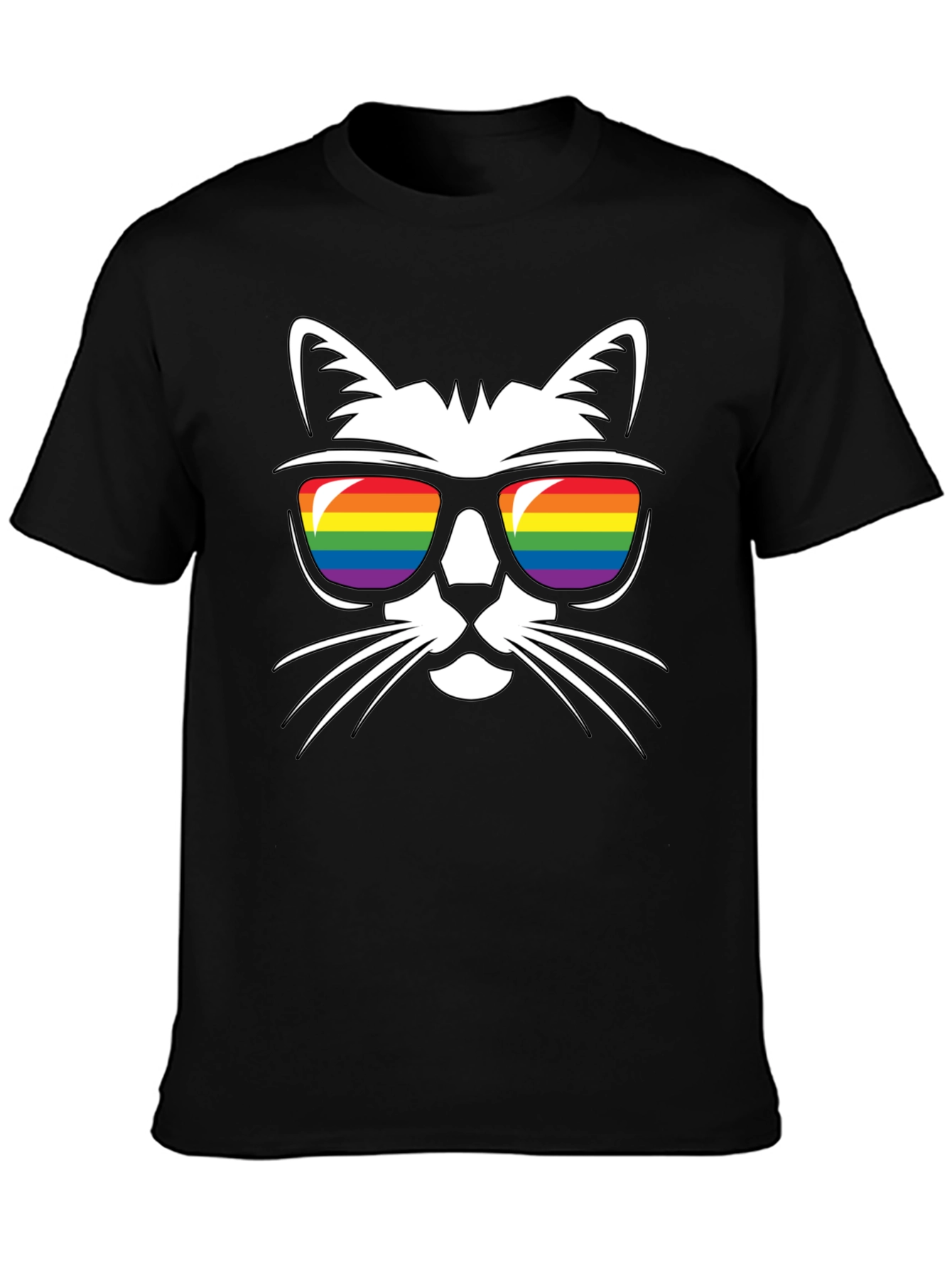 Cool Cat Rainbow Sunglasses Black T-Shirt