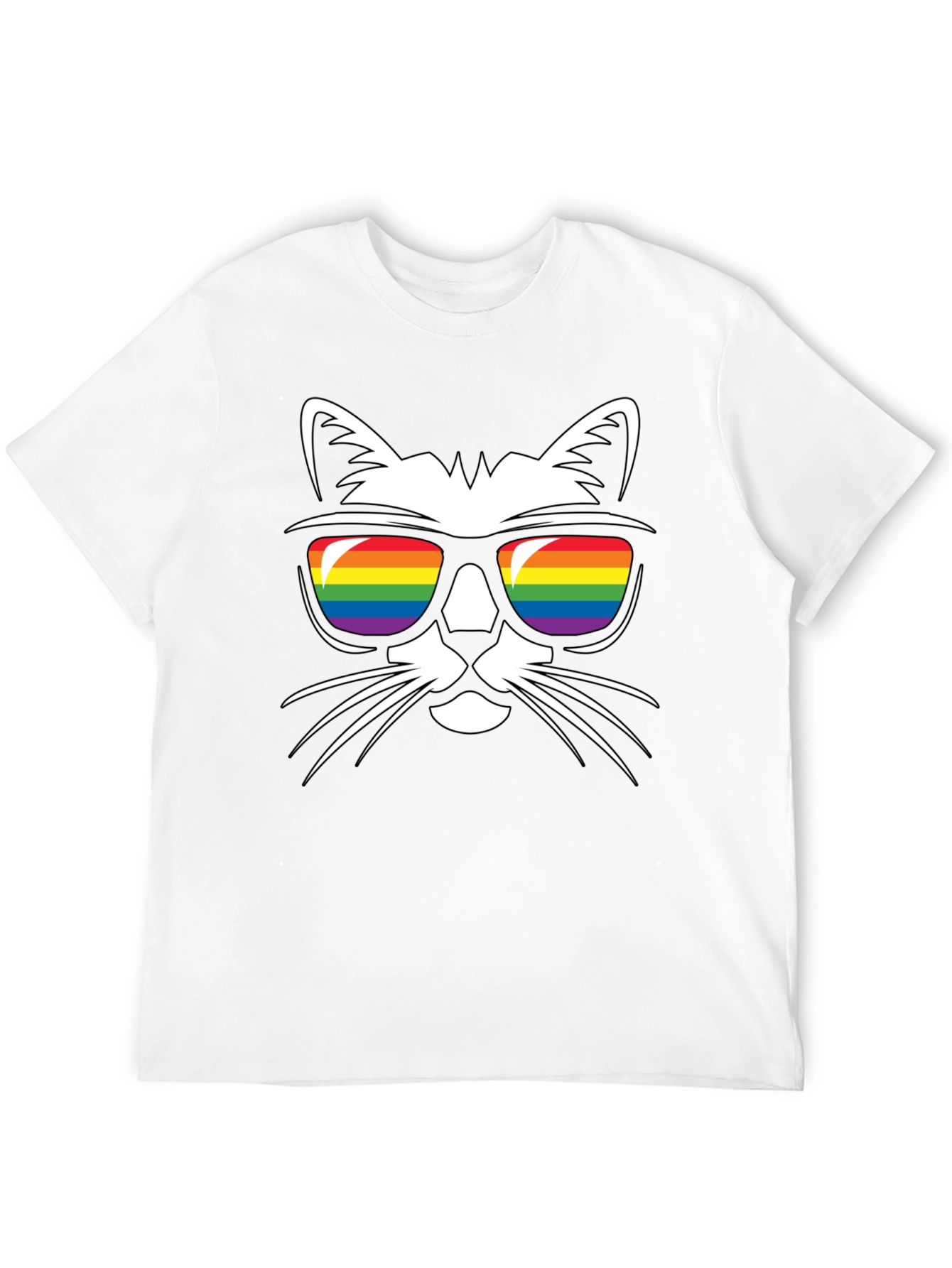 Cool Cat Rainbow Sunglasses Black T-Shirt
