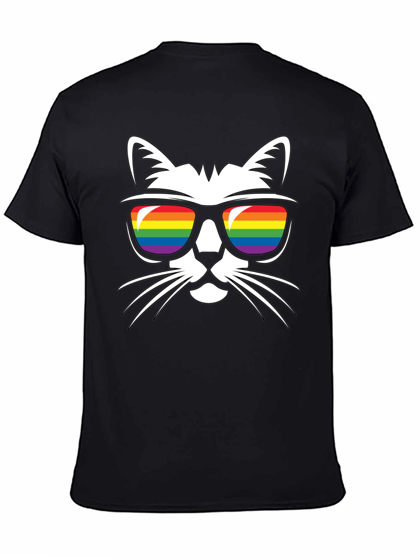 Cool Cat Rainbow Sunglasses Black T-Shirt