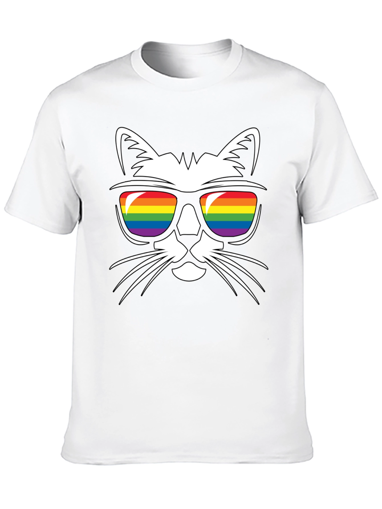 Cool Cat Rainbow Sunglasses Black T-Shirt
