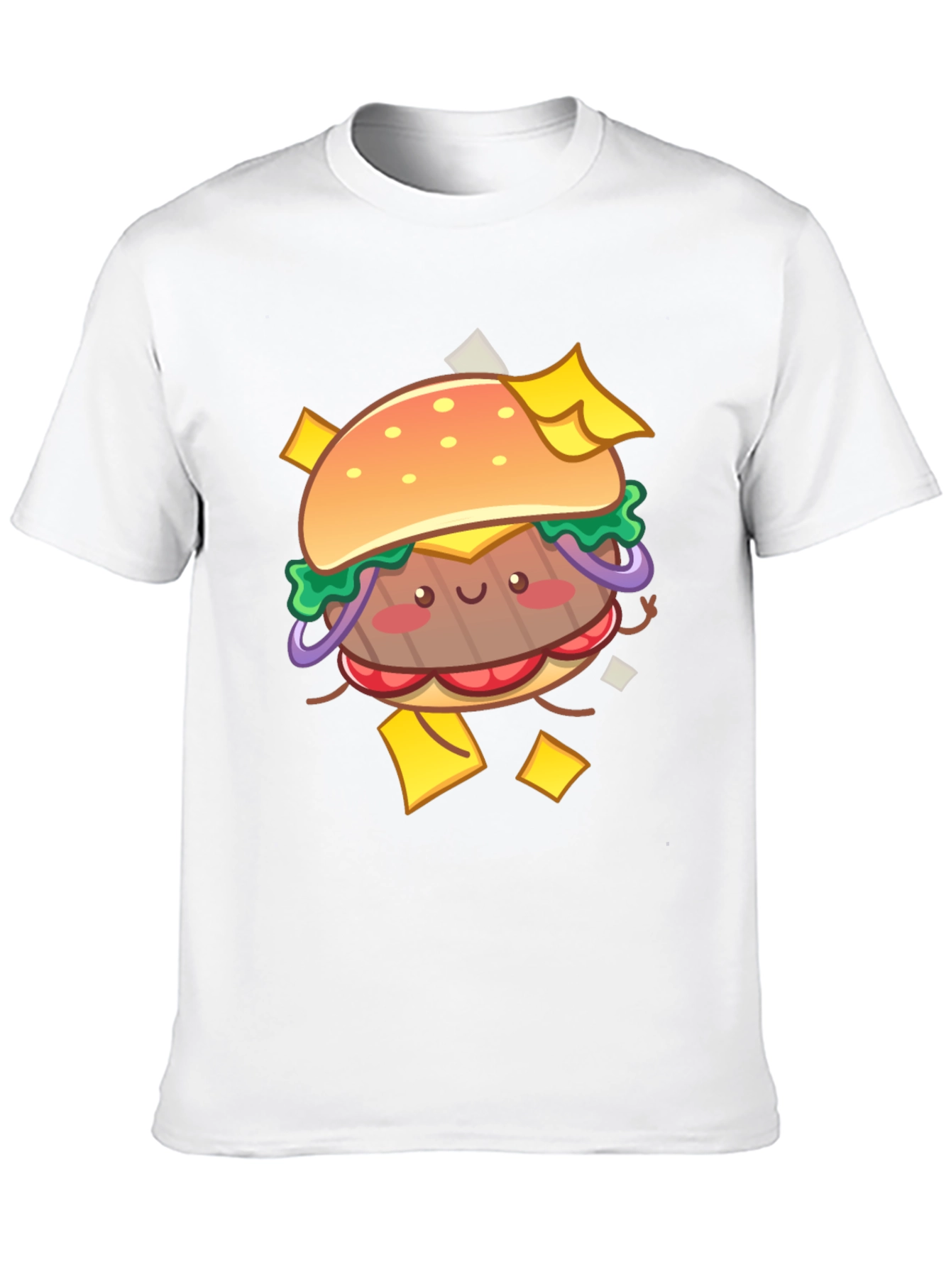 Kawaii Burger Graphic Tee - Black Cotton T-Shirt