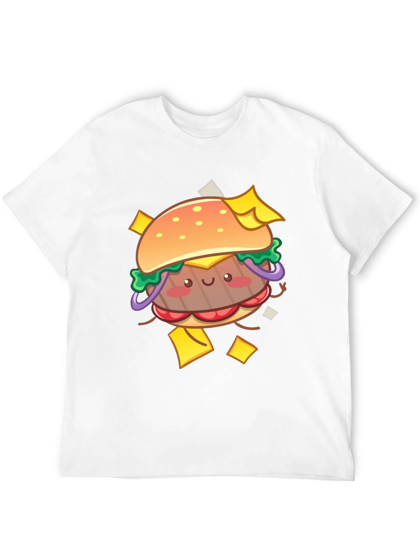Kawaii Burger Graphic Tee - Black Cotton T-Shirt