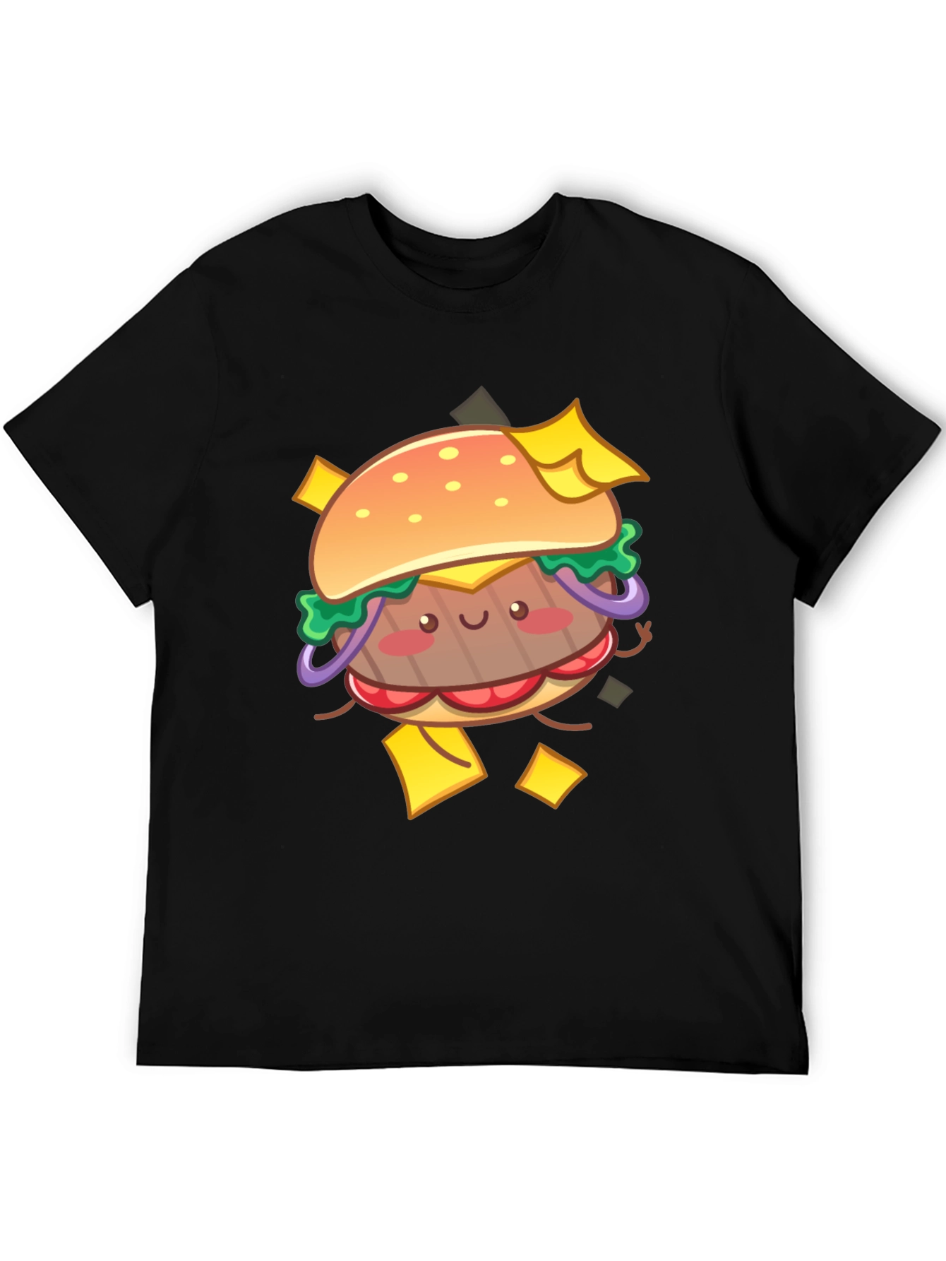 Kawaii Burger Graphic Tee - Black Cotton T-Shirt