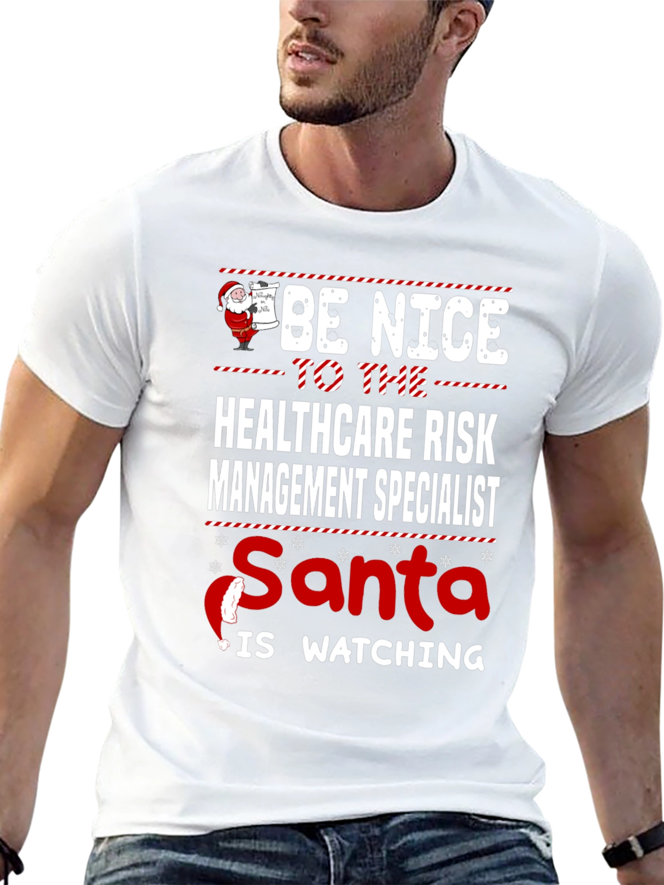 Healthcare Risk Management Specialist Santa Watching T-Shirt