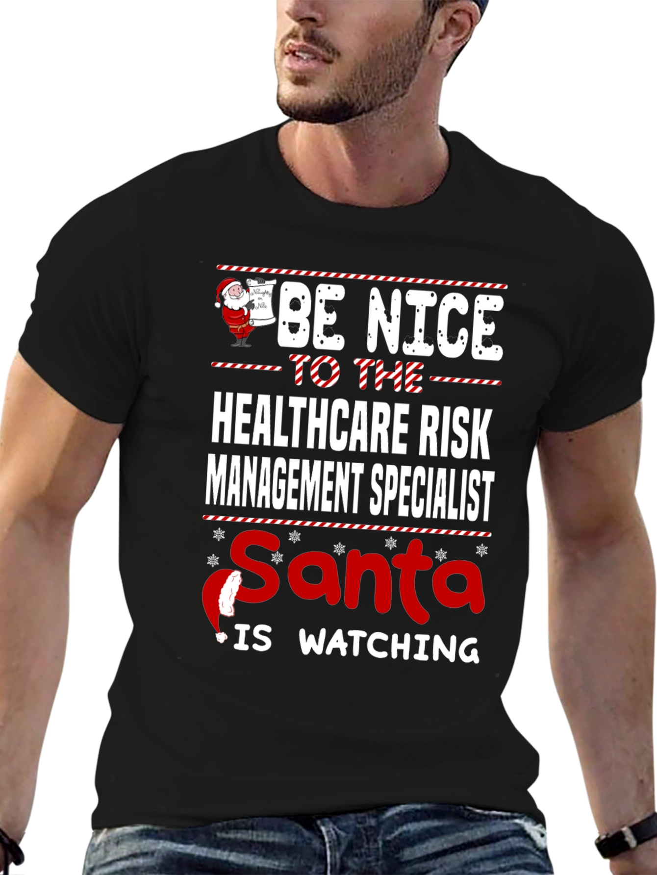 Healthcare Risk Management Specialist Santa Watching T-Shirt