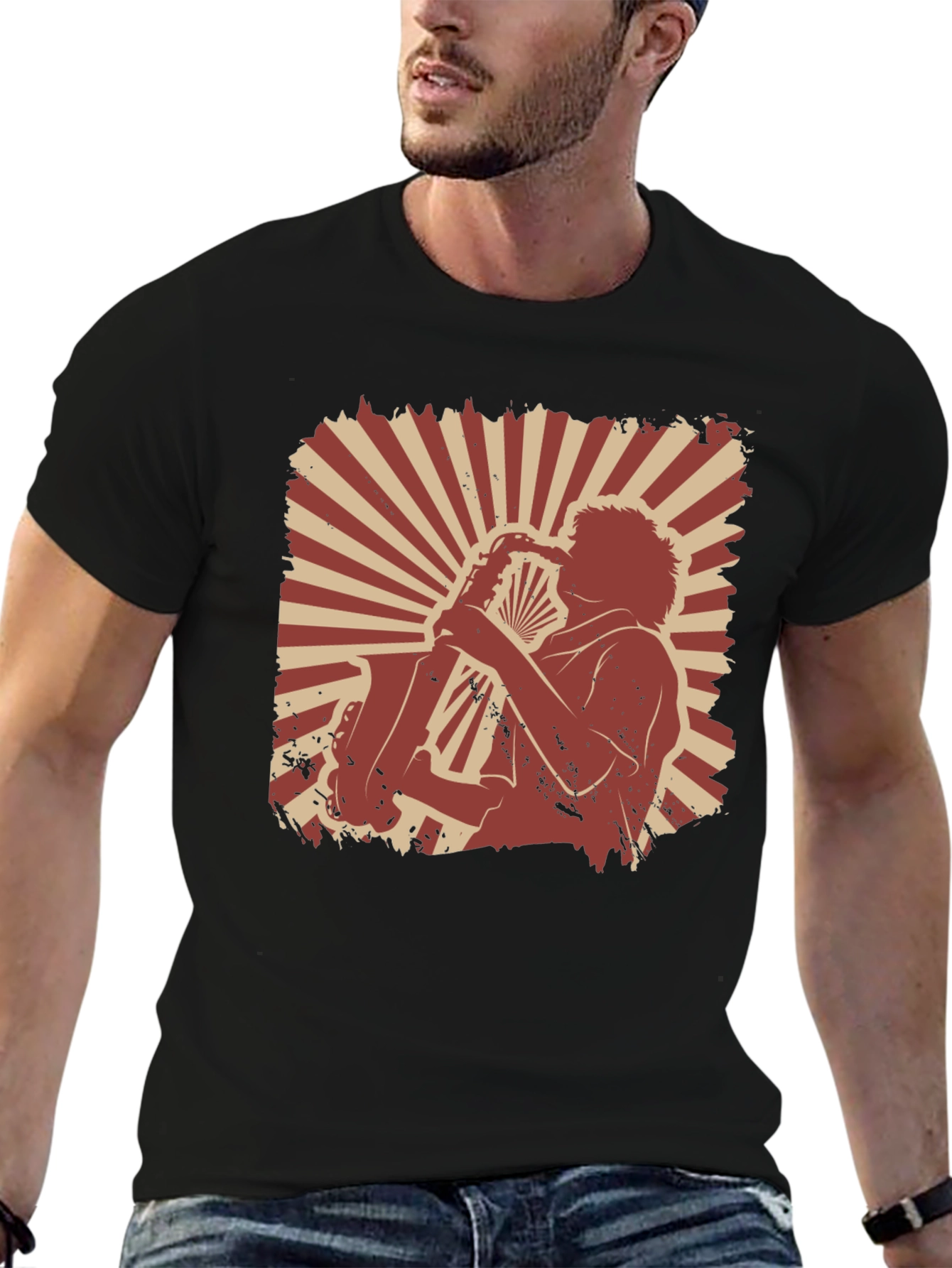 Saxophone Player Graphic Black T-Shirt
