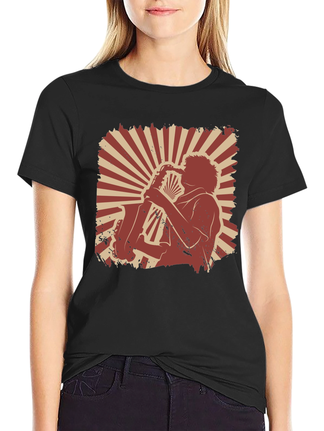 Saxophone Player Graphic Black T-Shirt