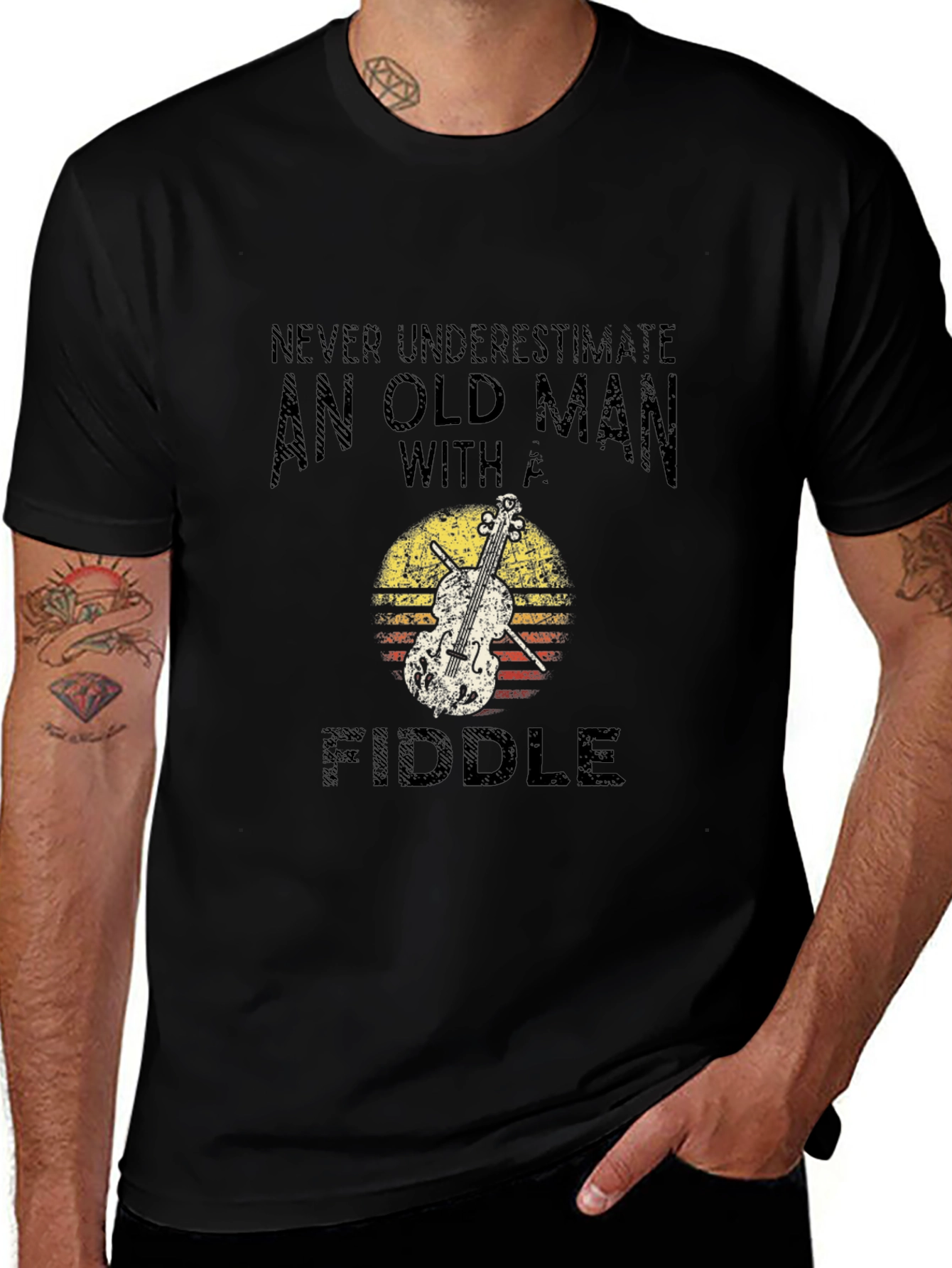 Old Man with Fiddle Graphic T-Shirt