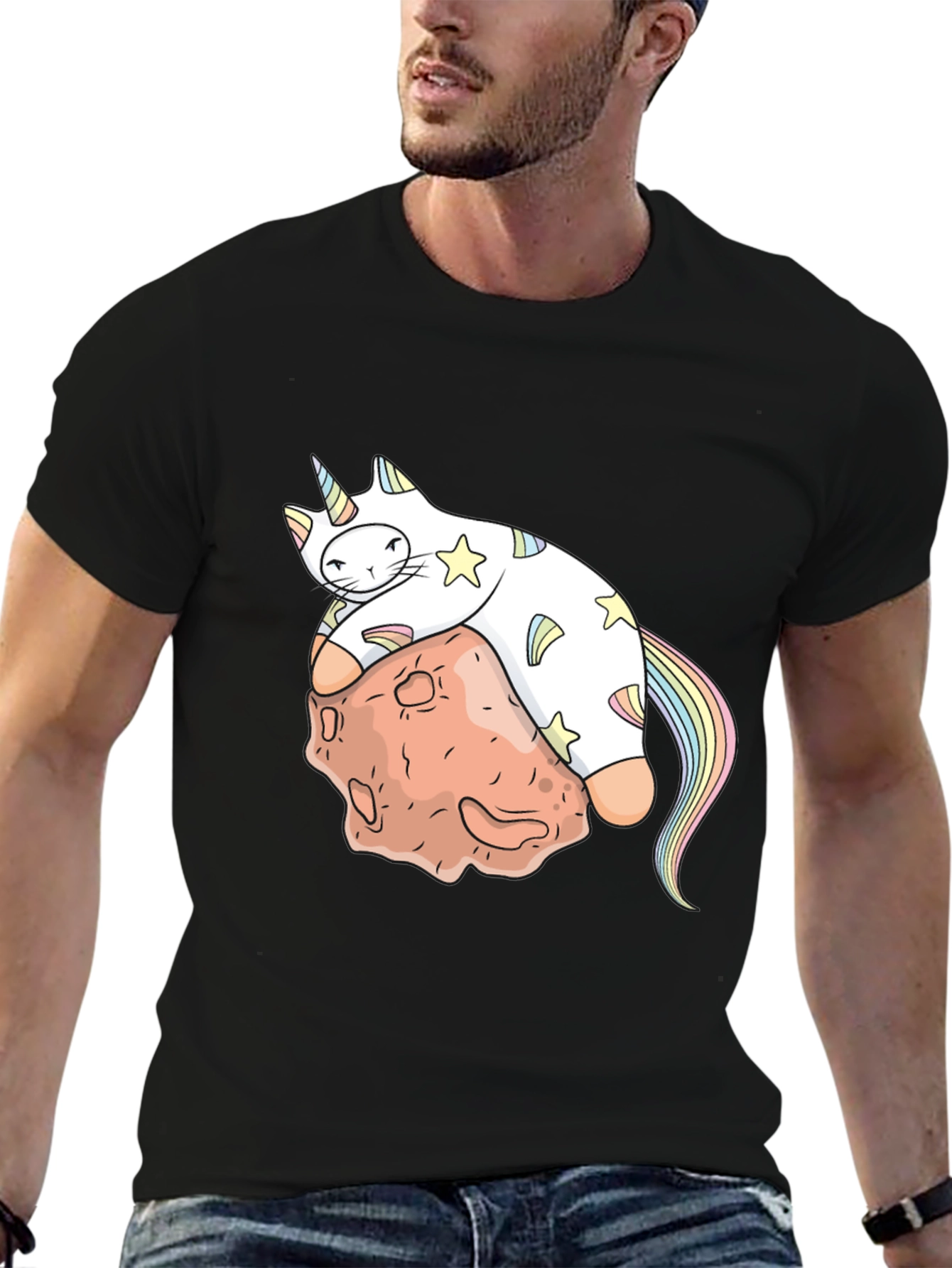 Unicorn Cat on Asteroid Graphic T-Shirt