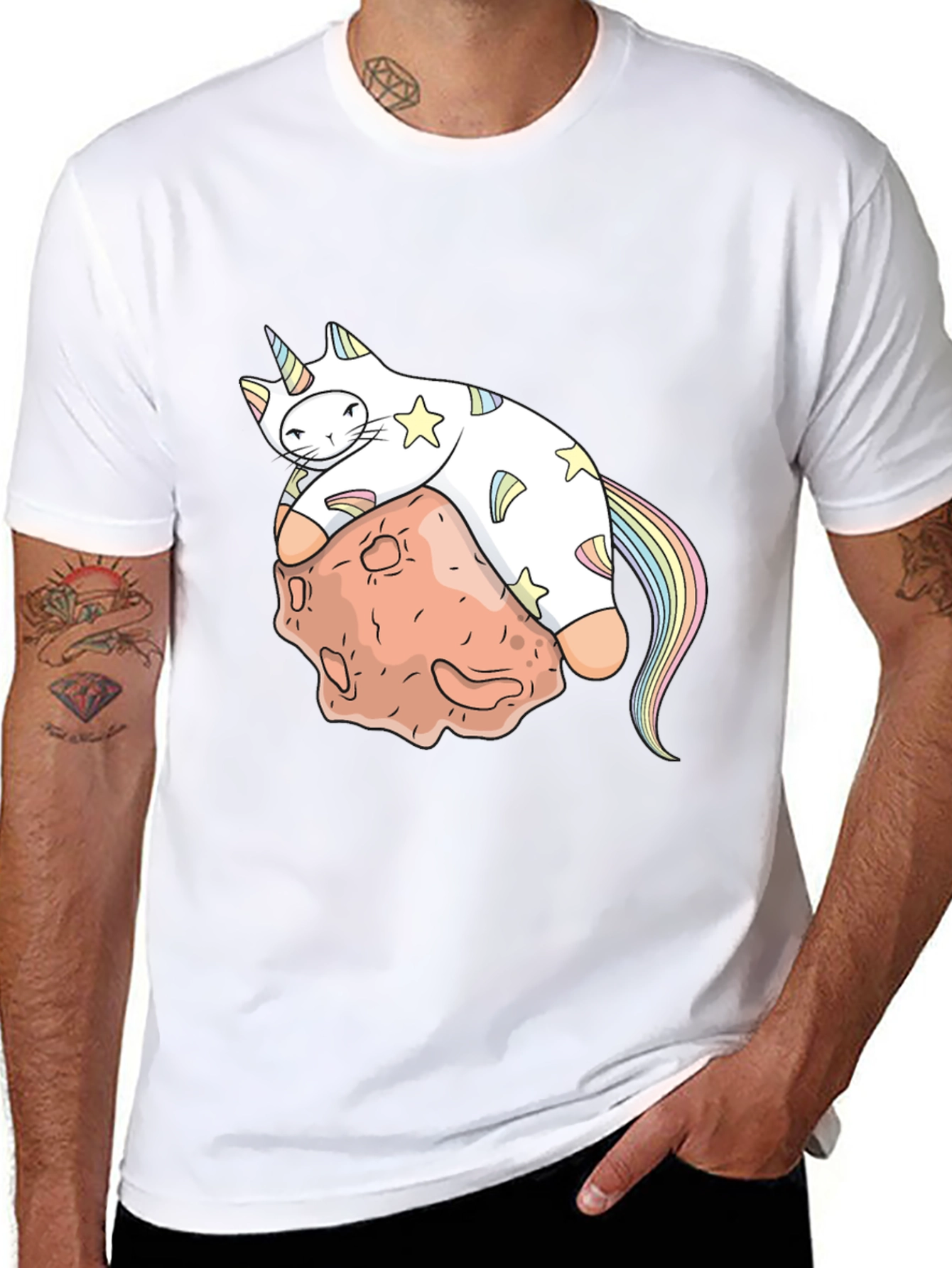 Unicorn Cat on Asteroid Graphic T-Shirt