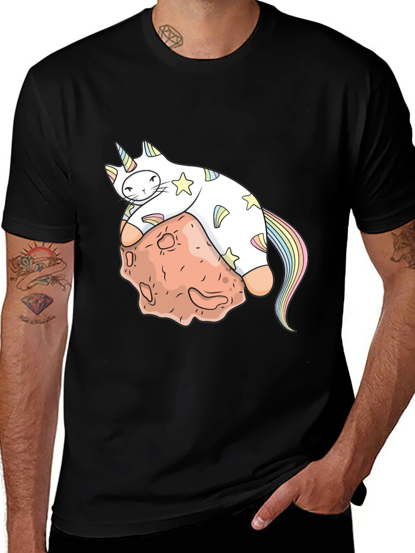 Unicorn Cat on Asteroid Graphic T-Shirt