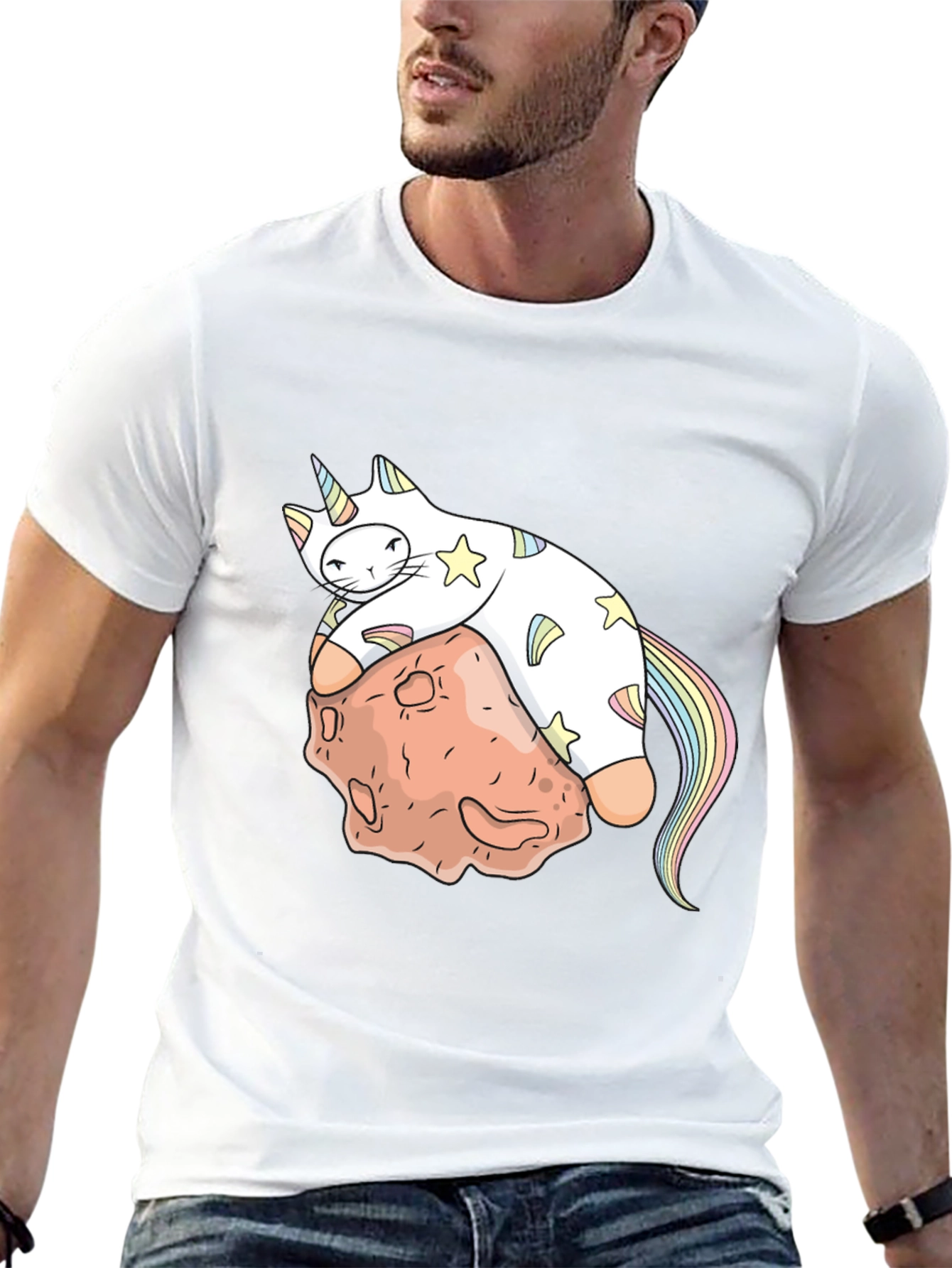 Unicorn Cat on Asteroid Graphic T-Shirt