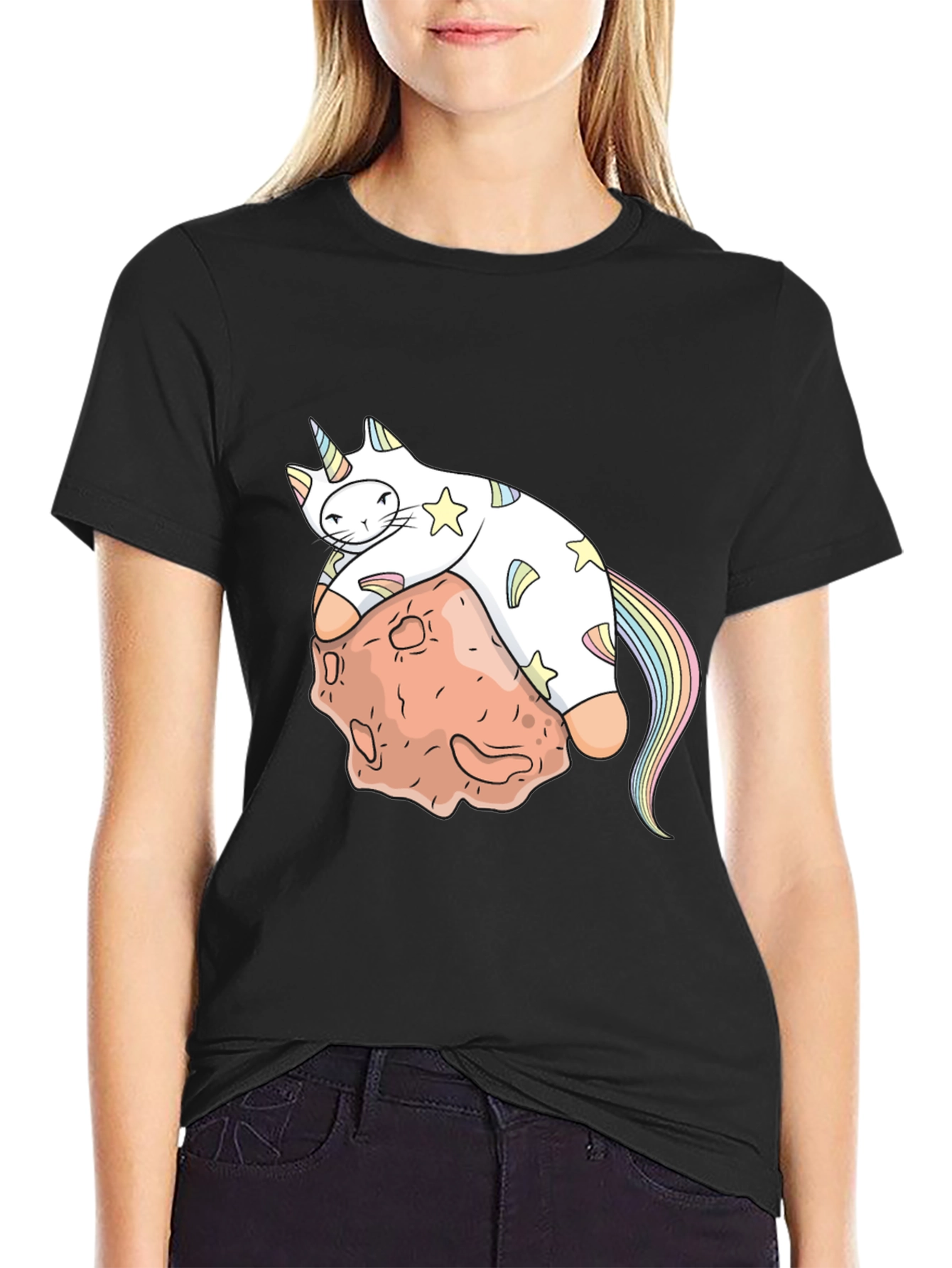 Unicorn Cat on Asteroid Graphic T-Shirt