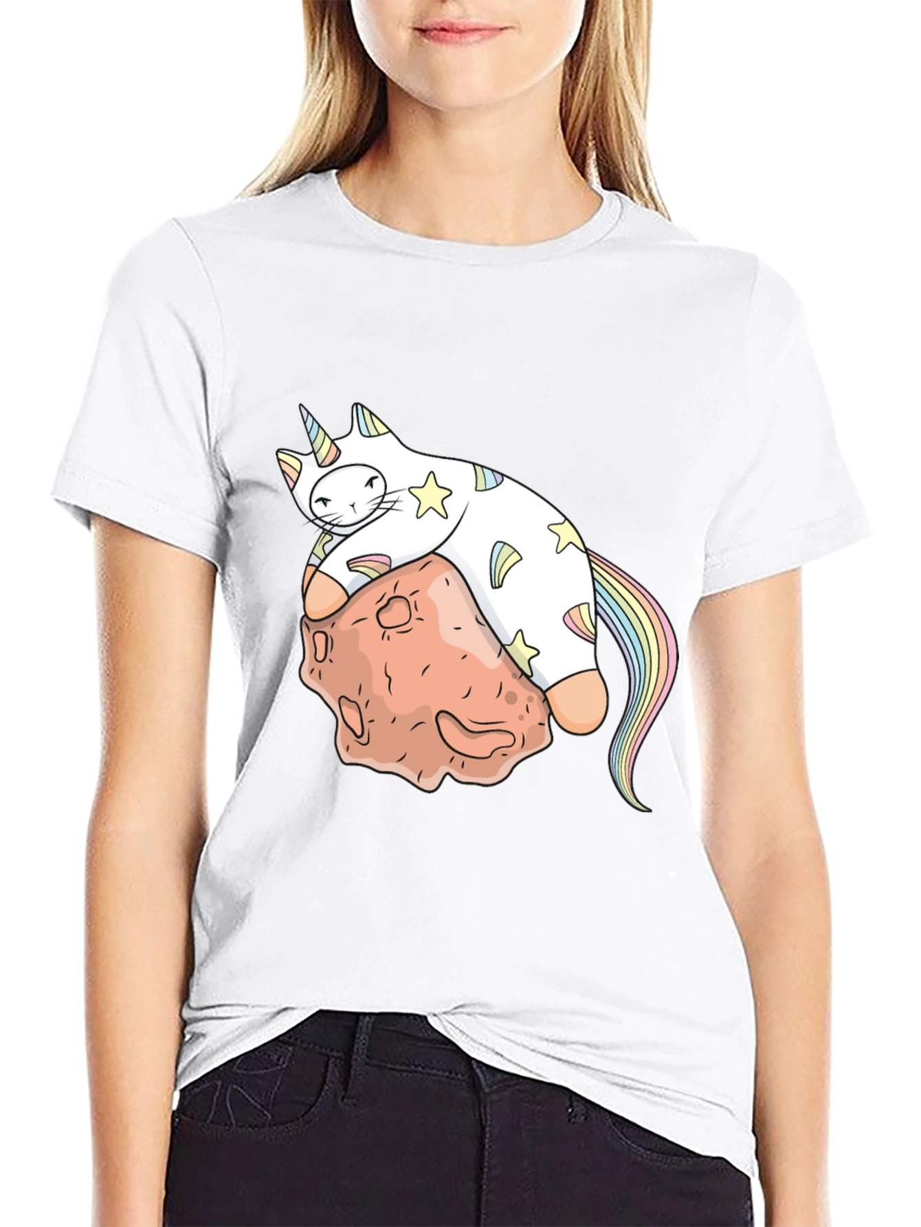 Unicorn Cat on Asteroid Graphic T-Shirt
