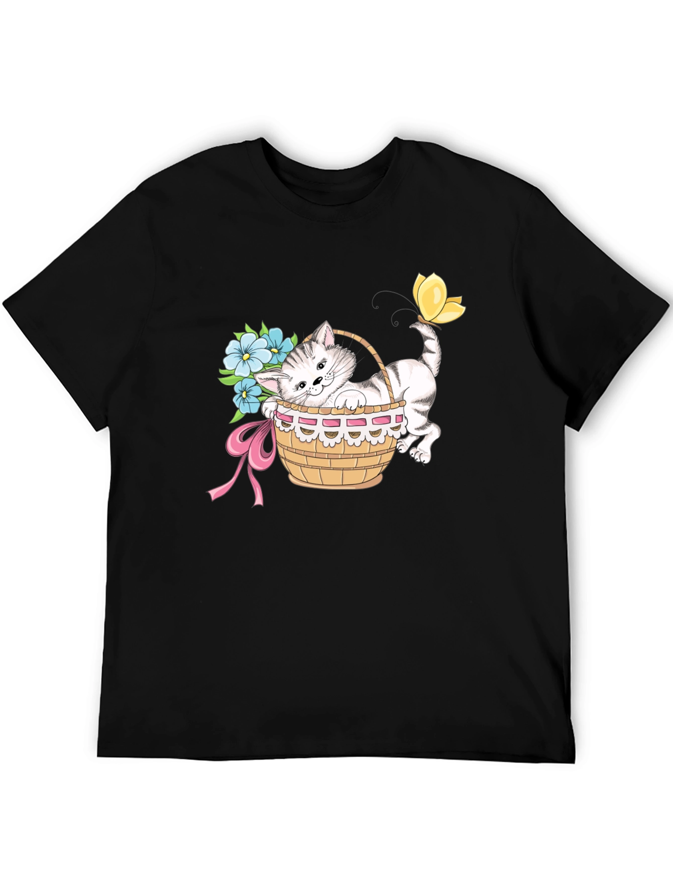 Cute Kitten in Basket T-Shirt - Unisex Black Tee