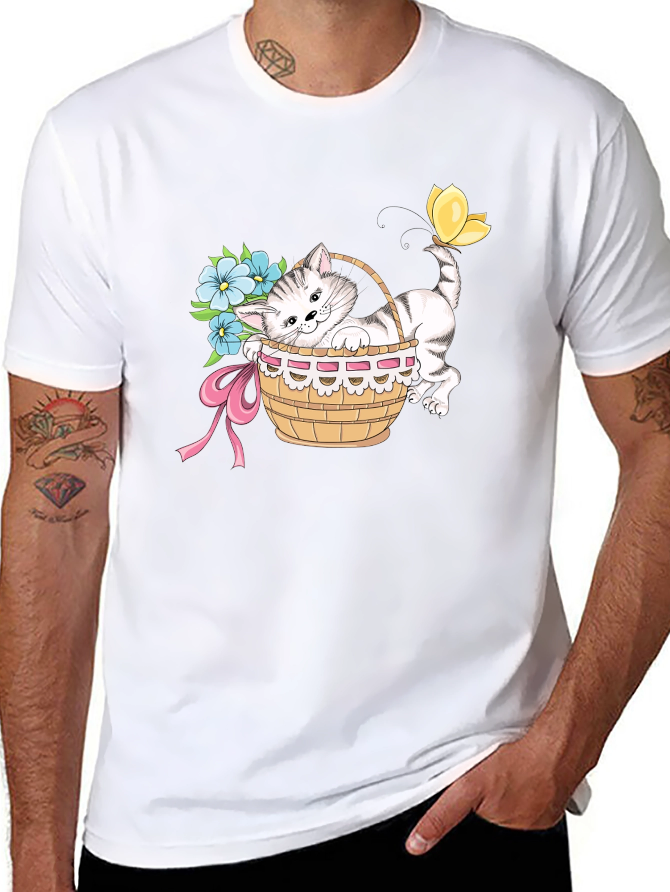 Cute Kitten in Basket T-Shirt - Unisex Black Tee