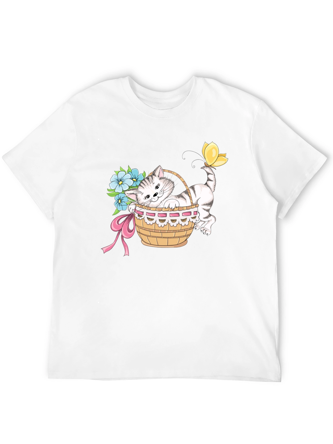 Cute Kitten in Basket T-Shirt - Unisex Black Tee