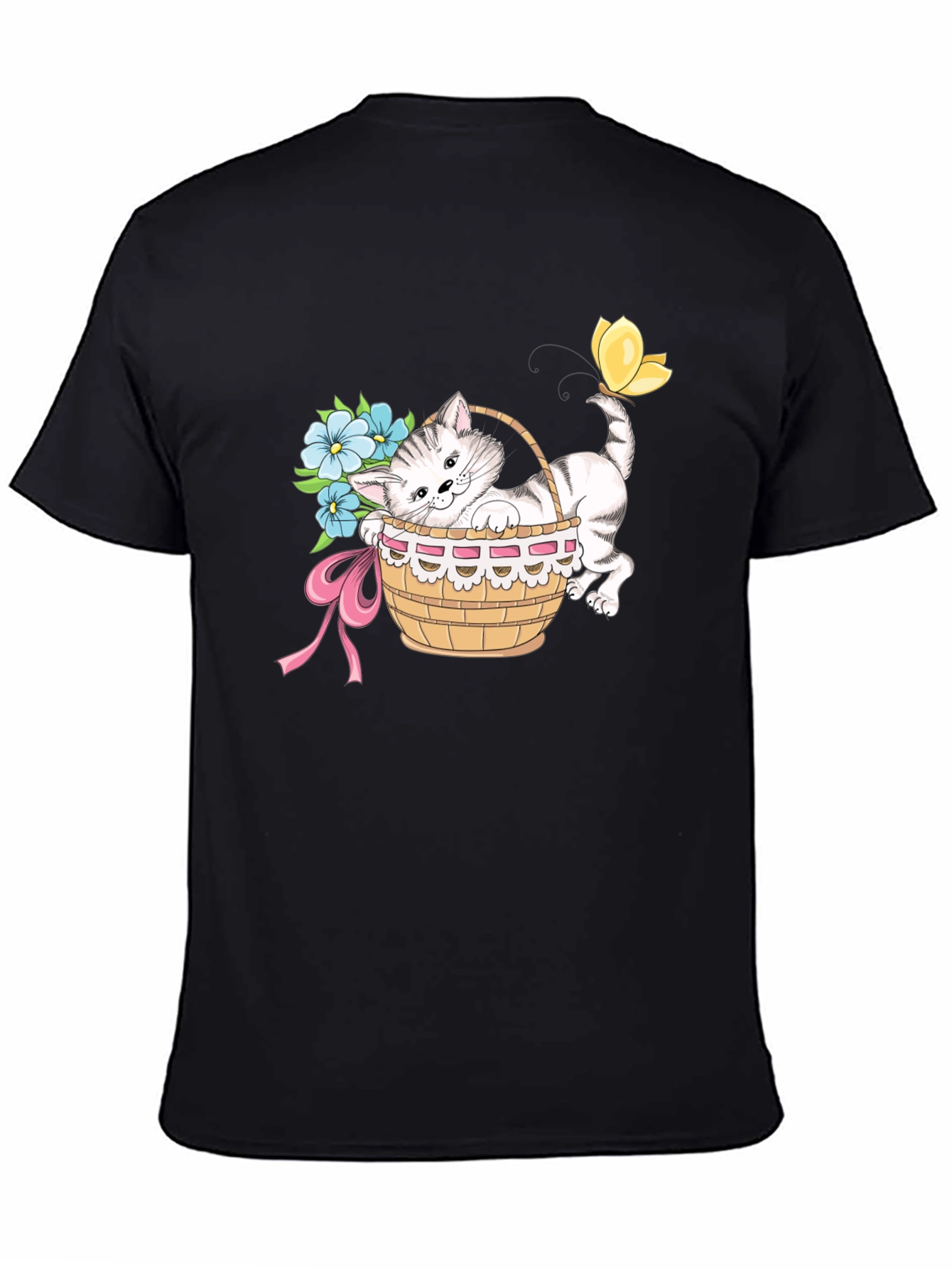 Cute Kitten in Basket T-Shirt - Unisex Black Tee