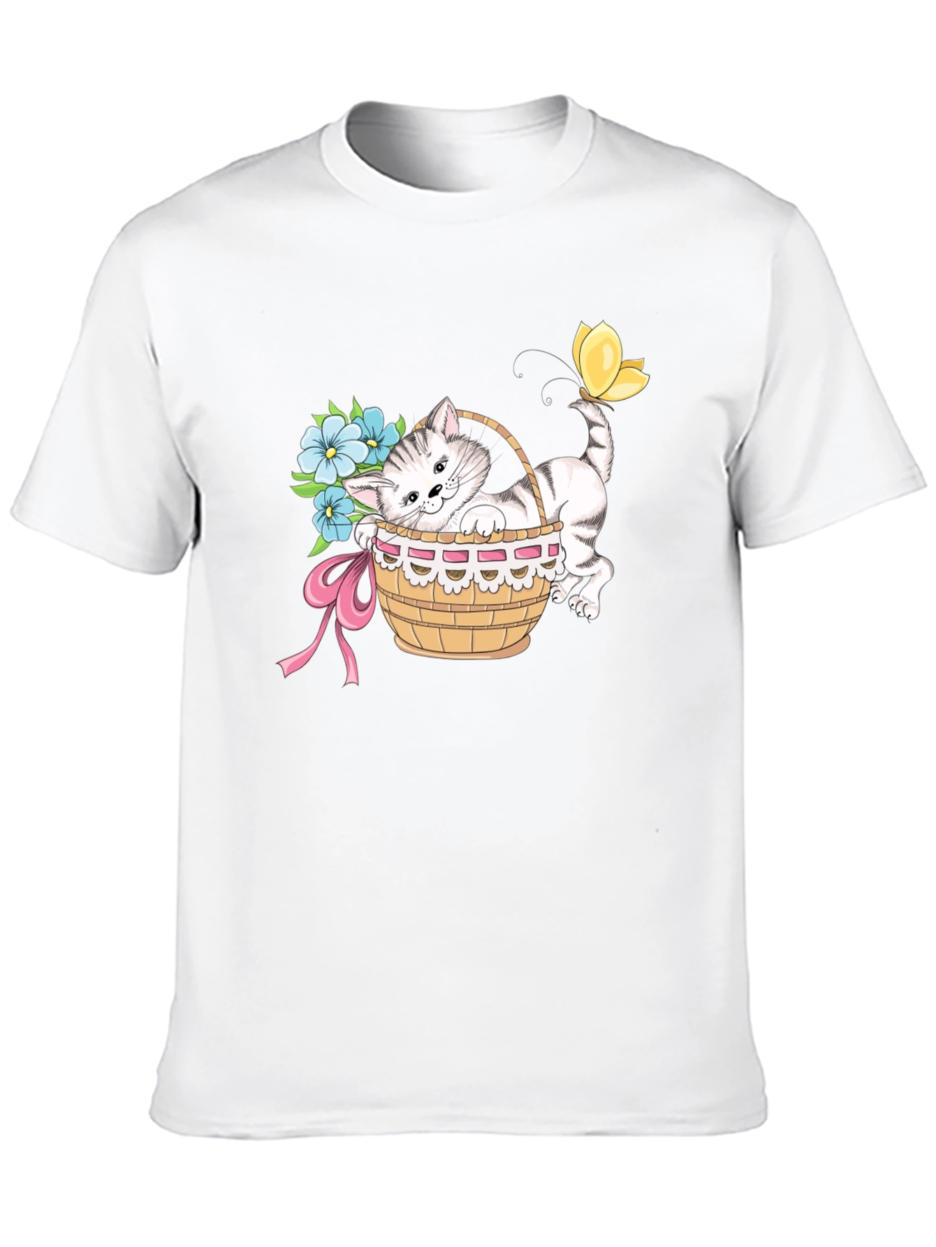 Cute Kitten in Basket T-Shirt - Unisex Black Tee