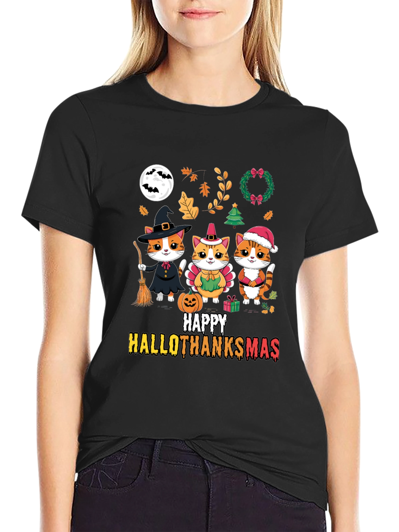 Happy HalloThanksmas Cats T-Shirt