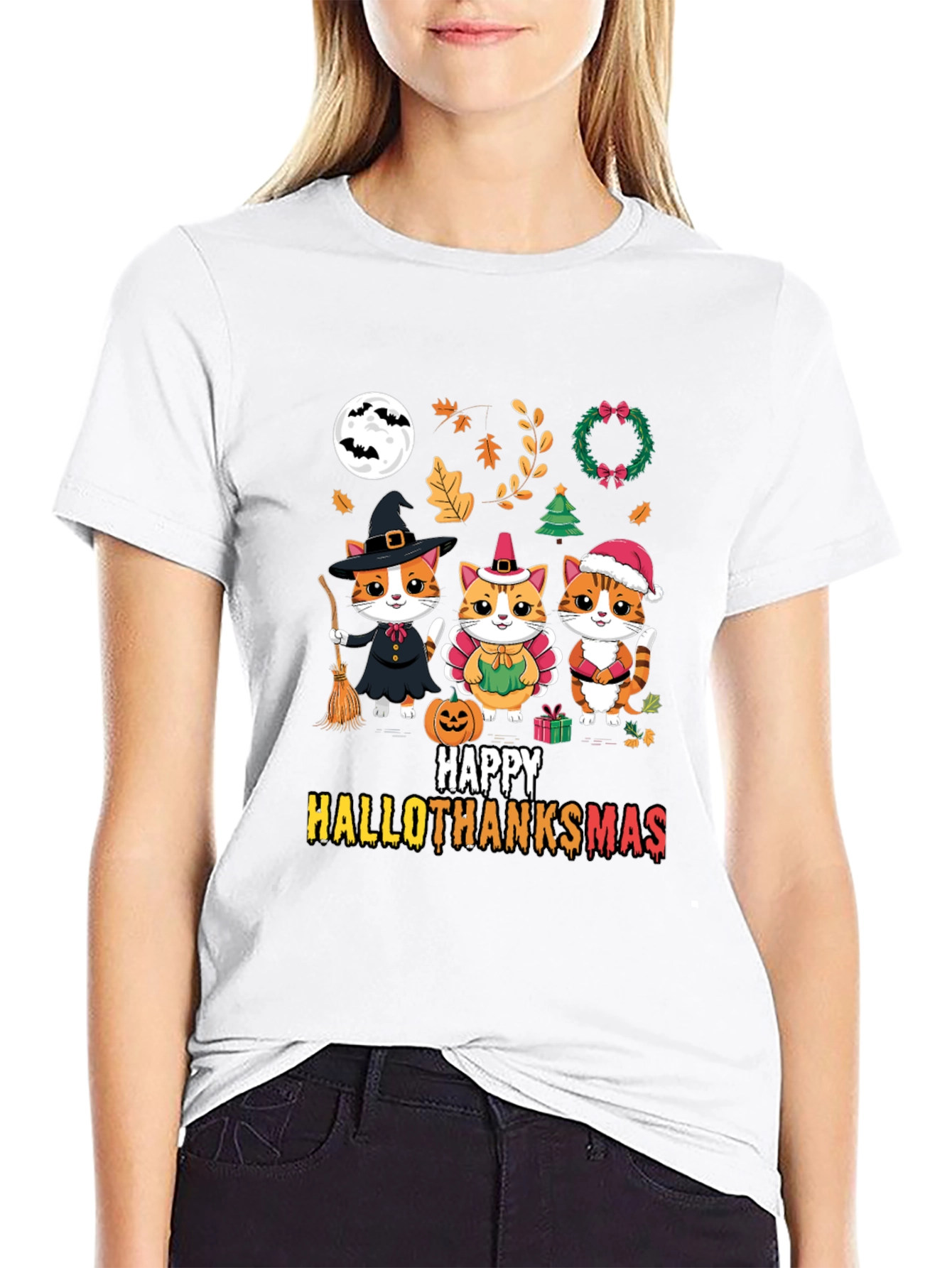 Happy HalloThanksmas Cats T-Shirt