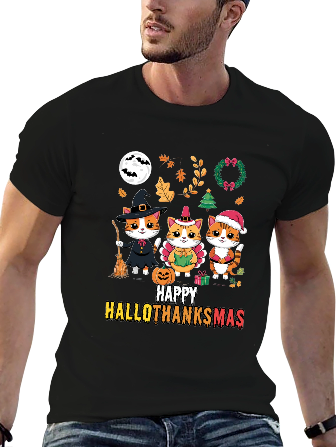 Happy HalloThanksmas Cats T-Shirt