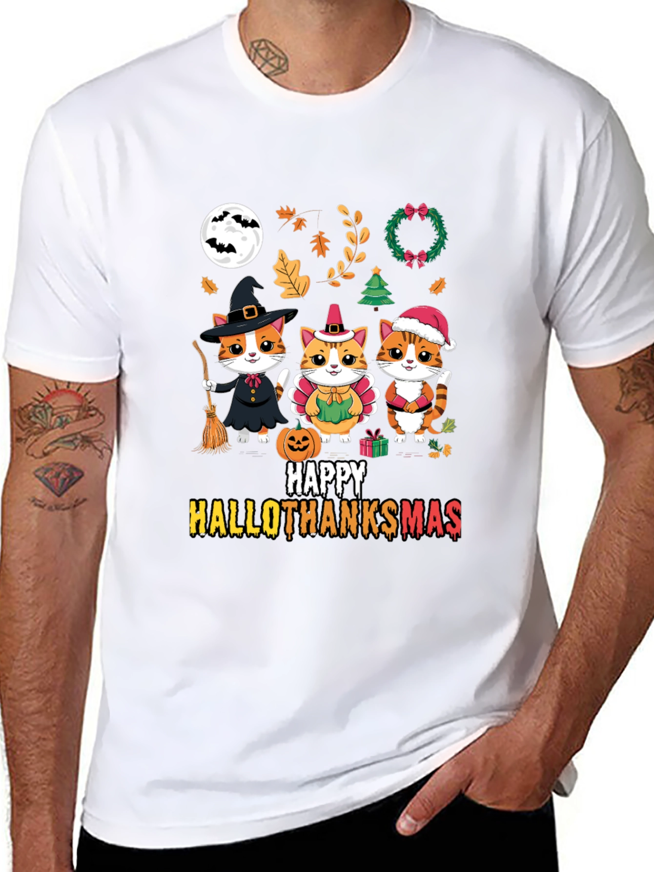 Happy HalloThanksmas Cats T-Shirt