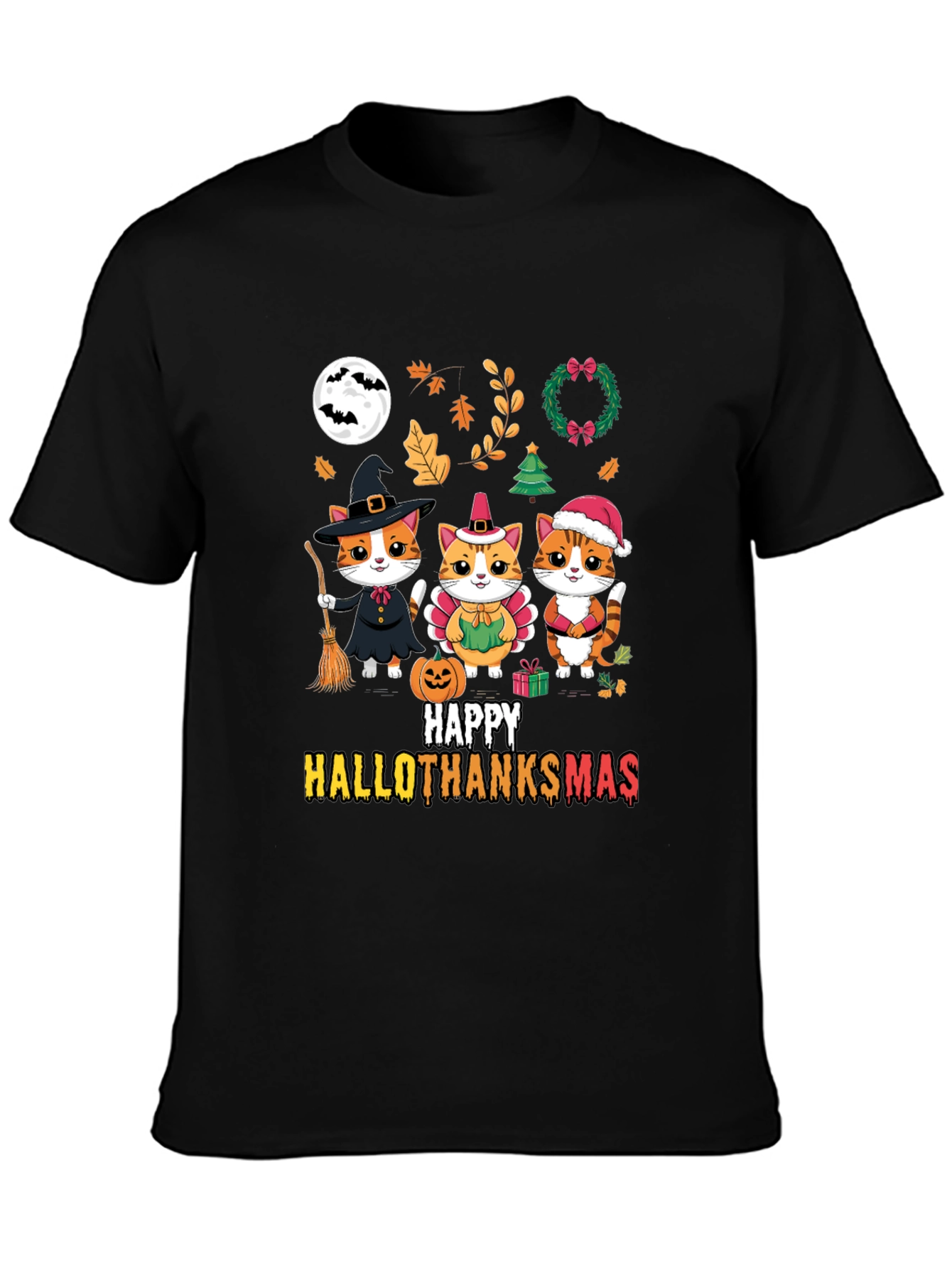 Happy HalloThanksmas Cats T-Shirt