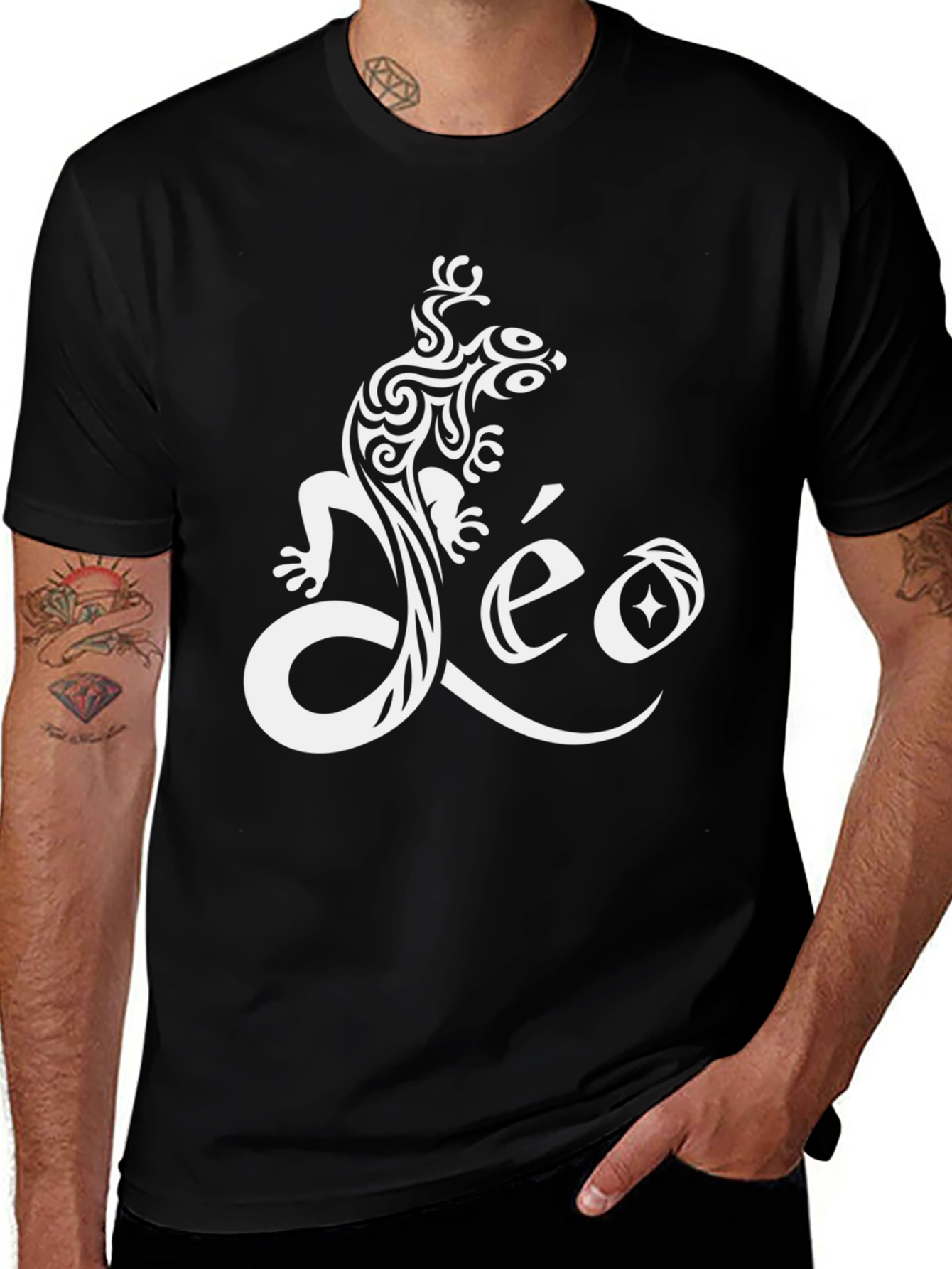 Tribal Lizard Leo Black T-Shirt