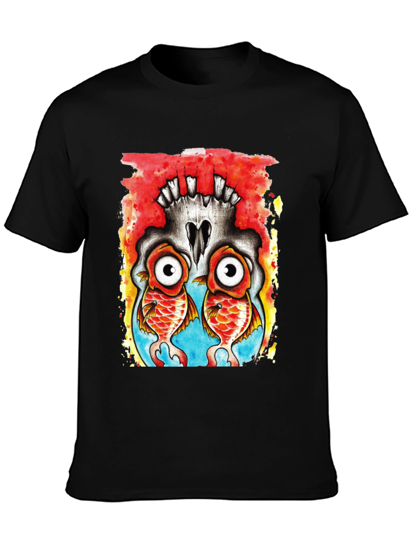 Skull Fish Graphic Tee - Black Cotton T-Shirt