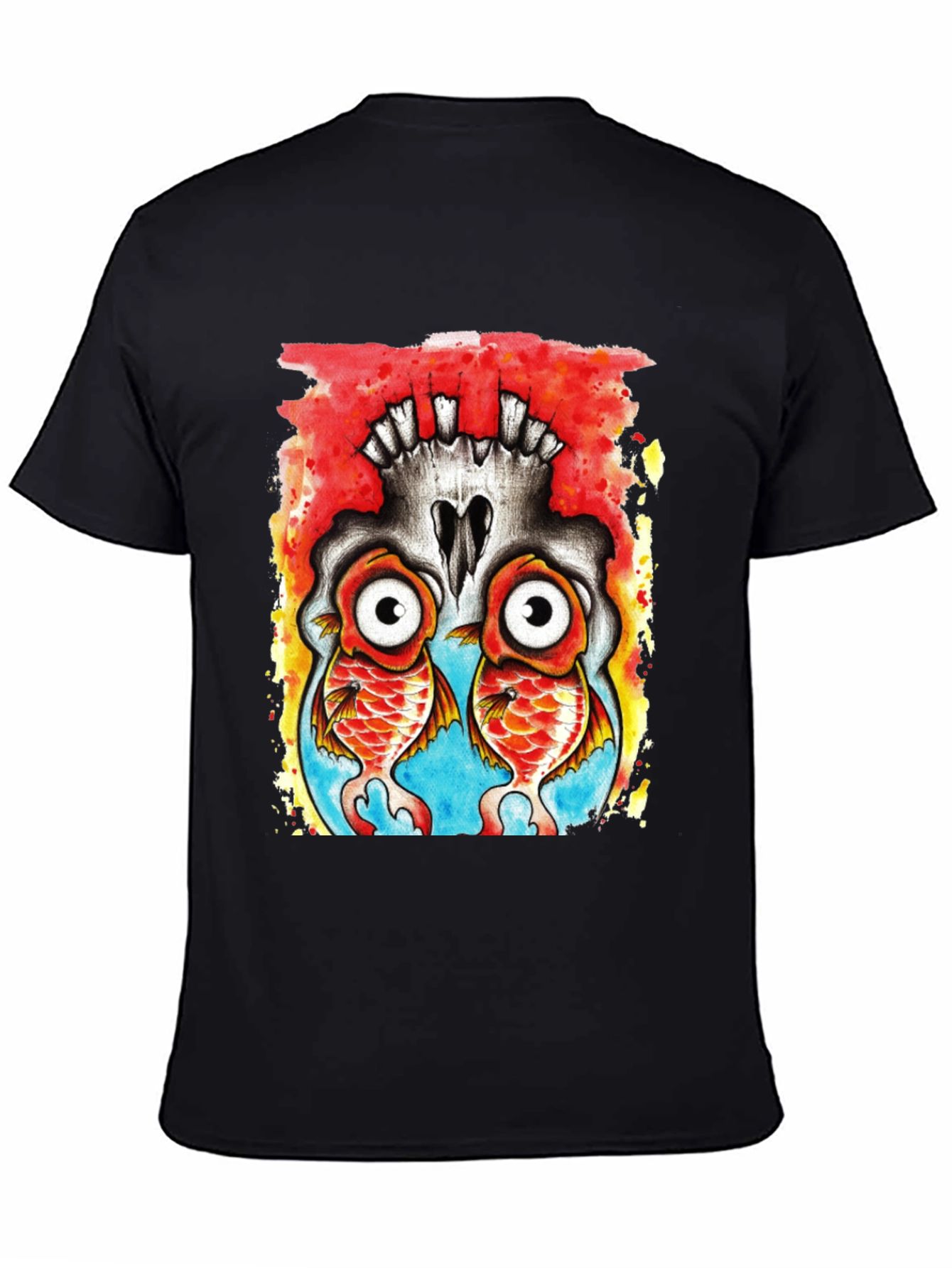 Skull Fish Graphic Tee - Black Cotton T-Shirt