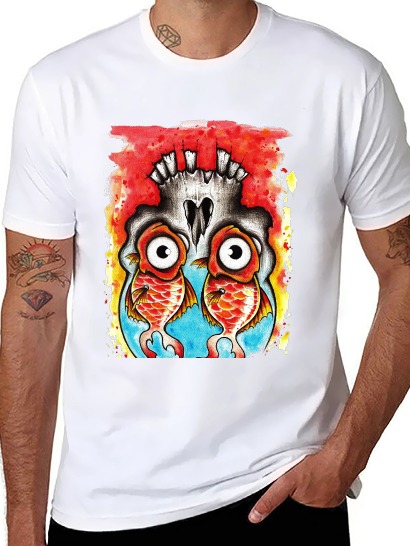 Skull Fish Graphic Tee - Black Cotton T-Shirt
