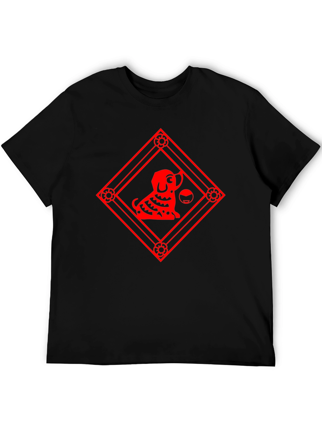 Black T-Shirt with Red Dog Graphic