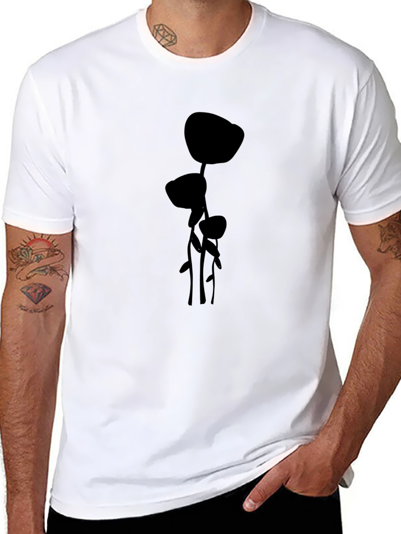 Modern Plant Graphic Black T-Shirt