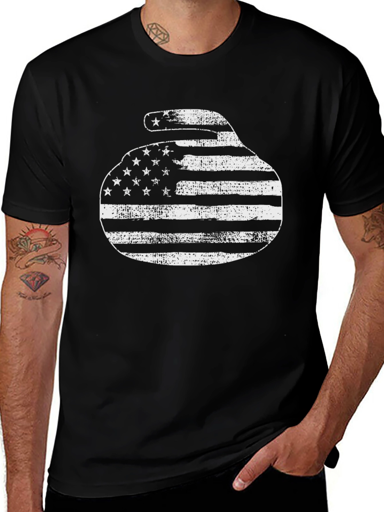 American Flag Curling Stone Graphic Tee