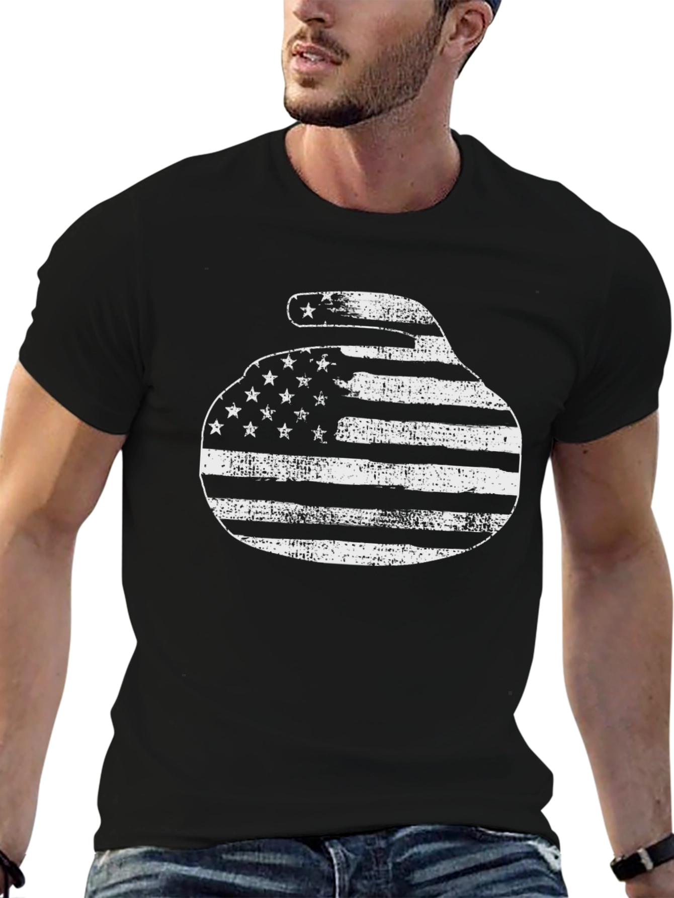 American Flag Curling Stone Graphic Tee