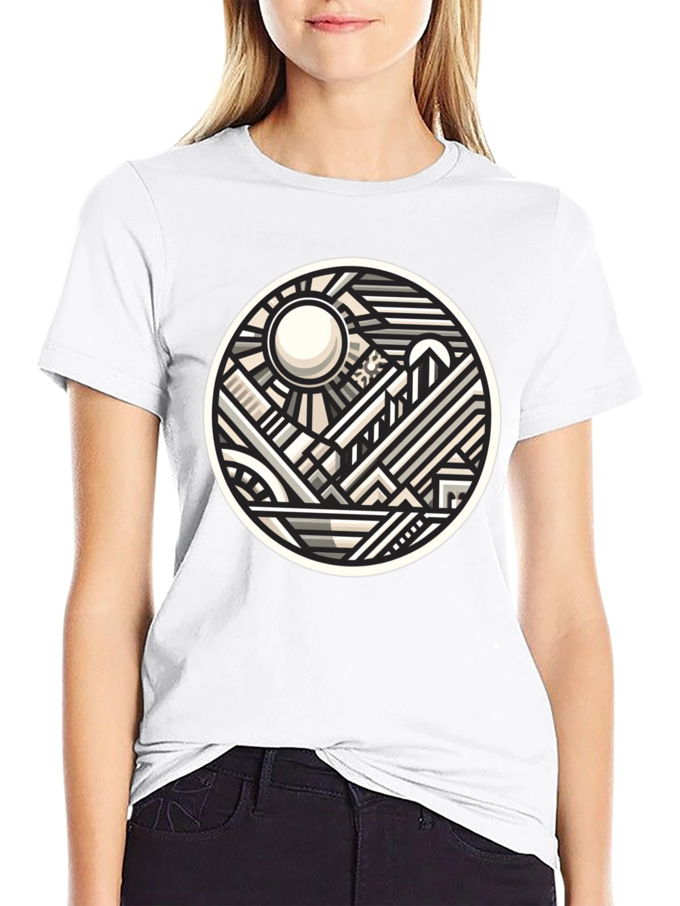 Geometric Cityscape Graphic Tee - Modern Art T-Shirt