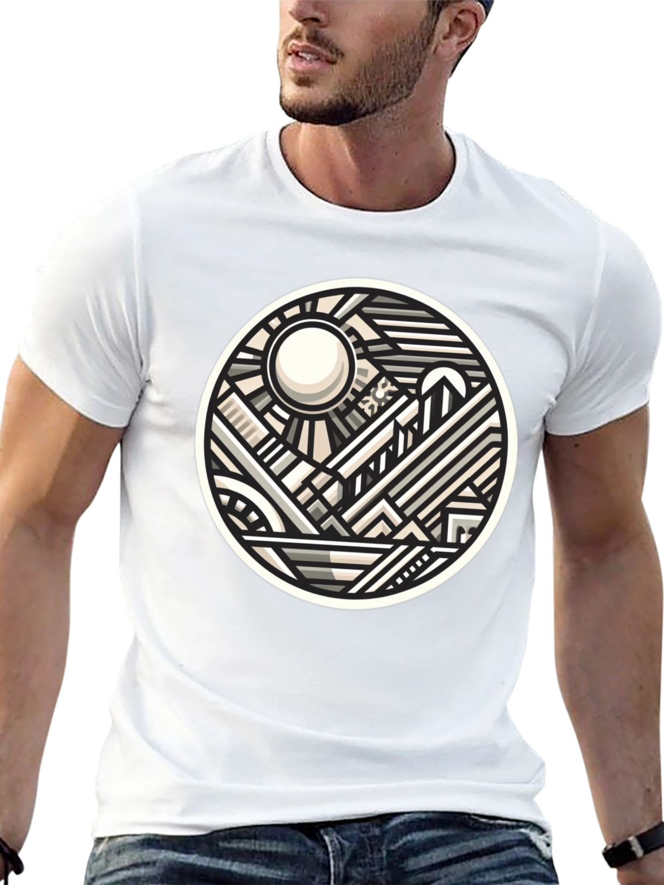 Geometric Cityscape Graphic Tee - Modern Art T-Shirt