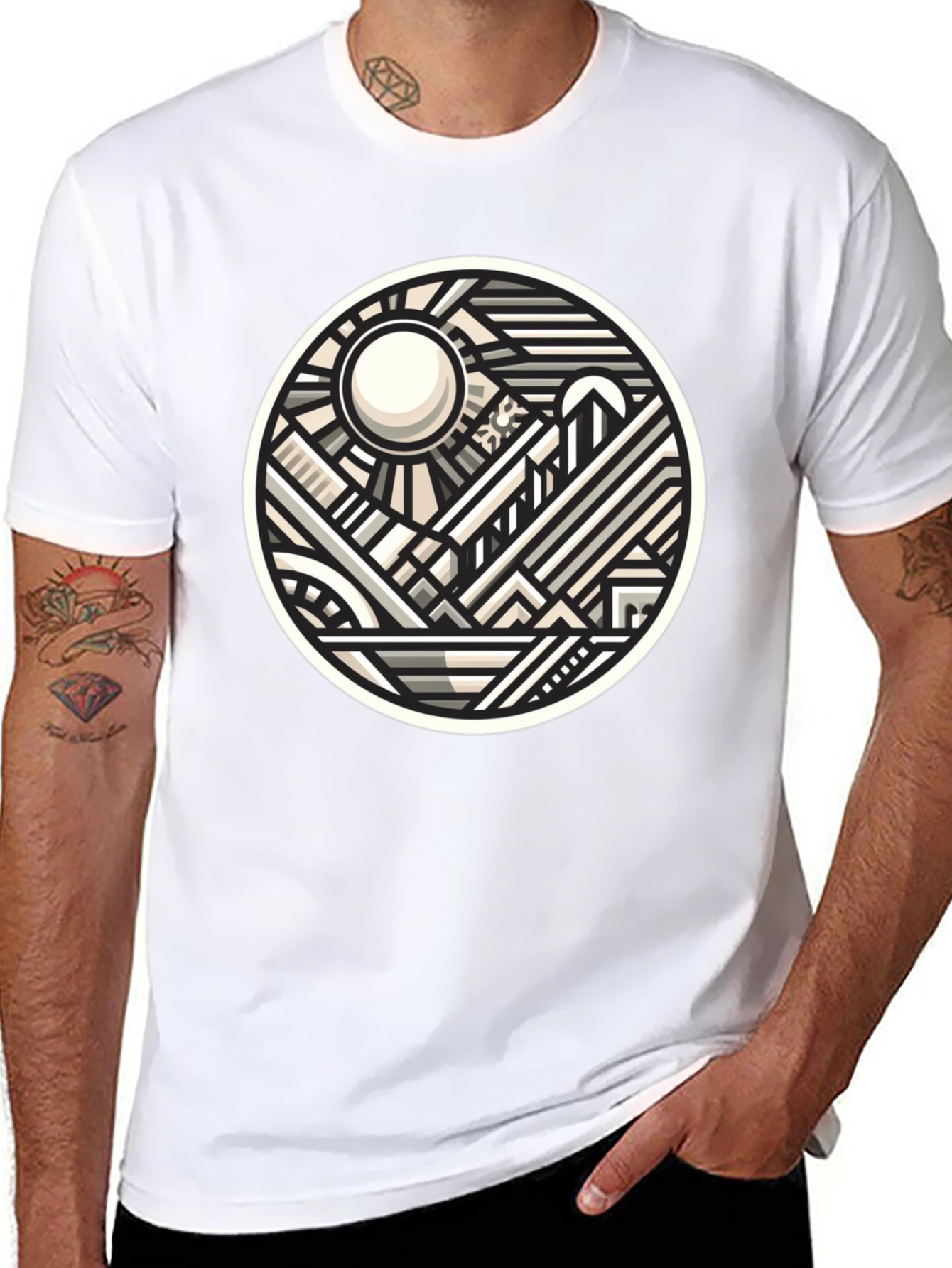 Geometric Cityscape Graphic Tee - Modern Art T-Shirt