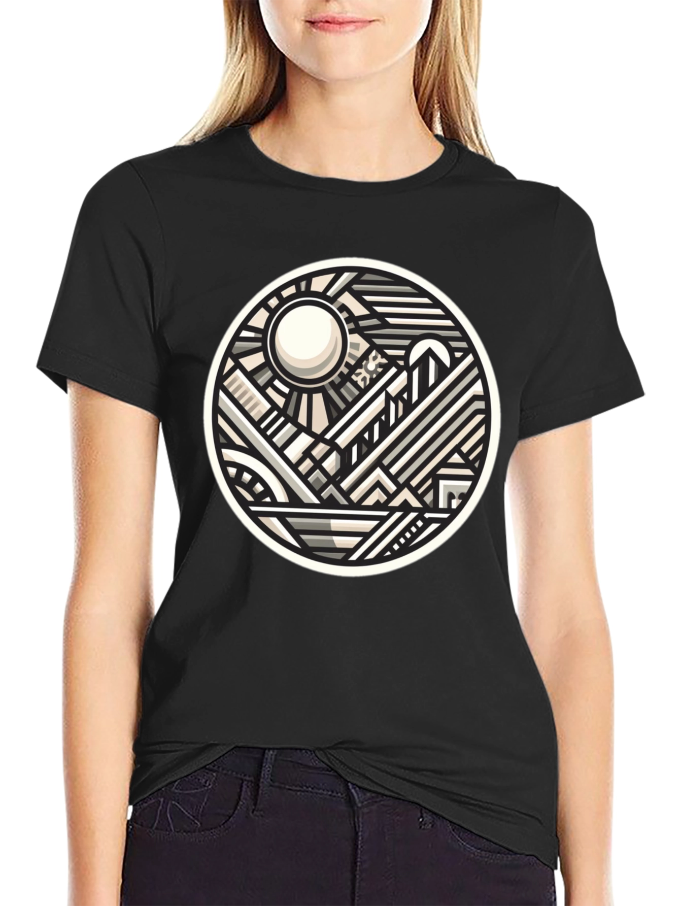 Geometric Cityscape Graphic Tee - Modern Art T-Shirt